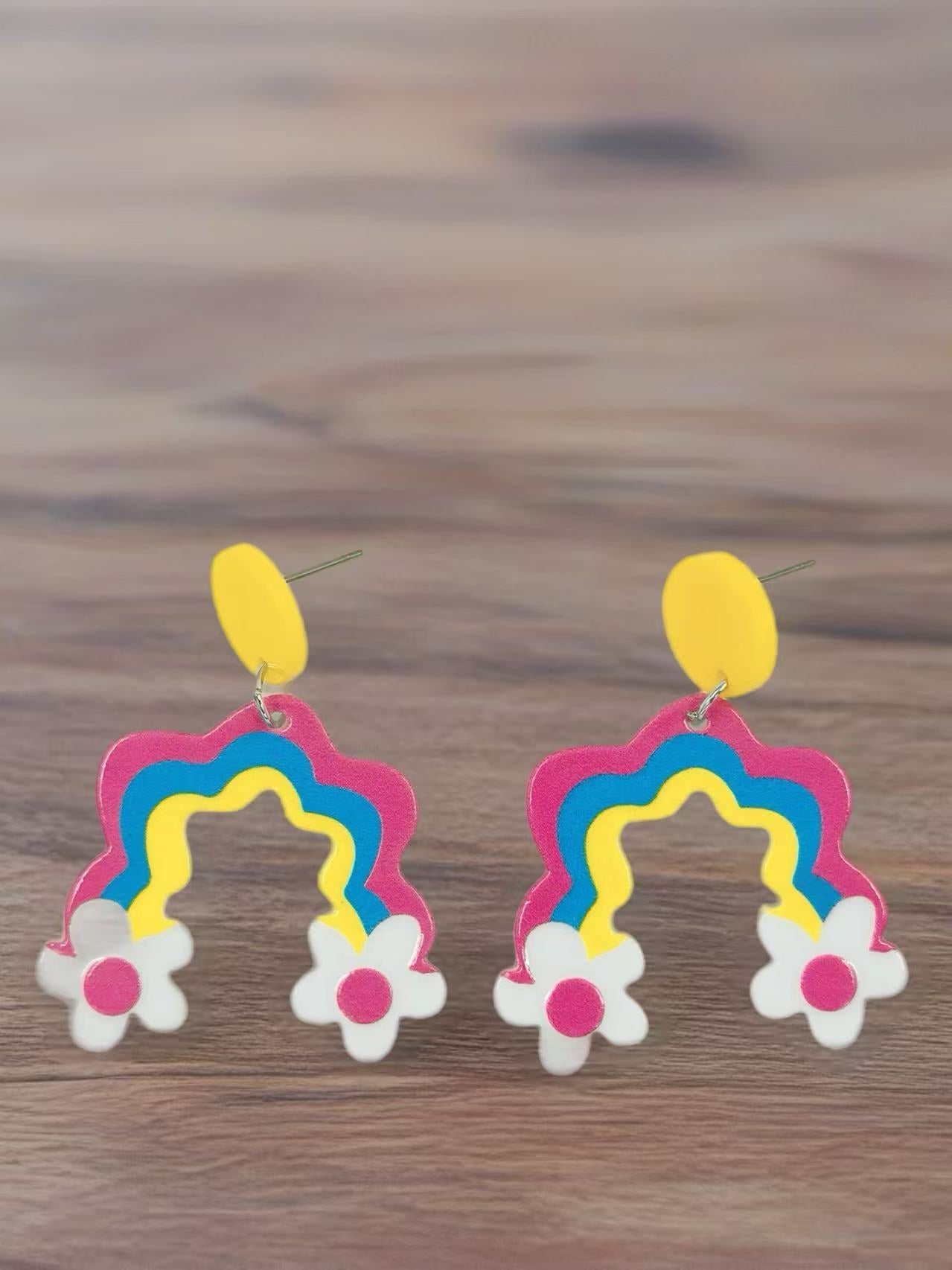 Retro Rainbow & Daisy Stud Earrings