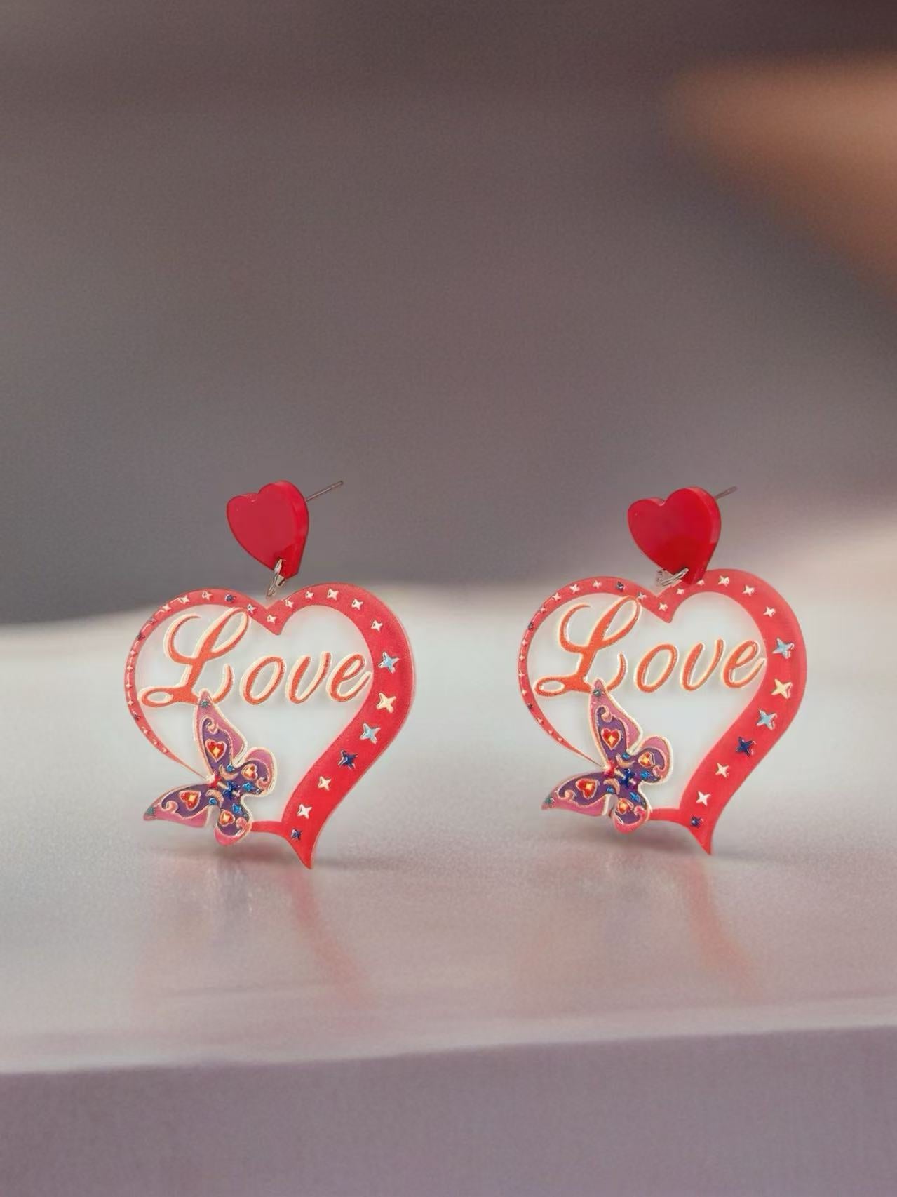 Love & Butterflies Heart Earrings