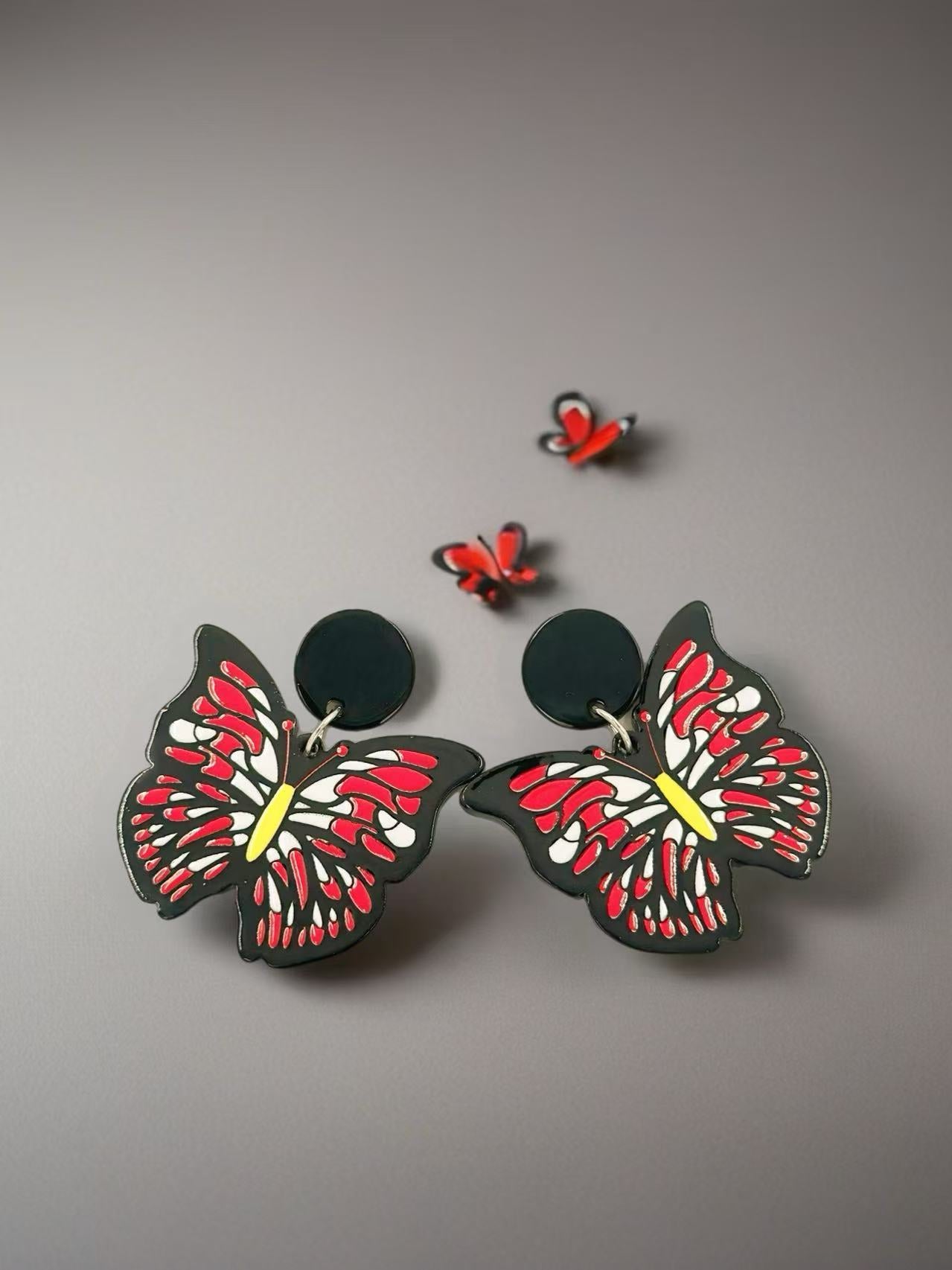 Crimson Monarch Butterfly Statement Earrings