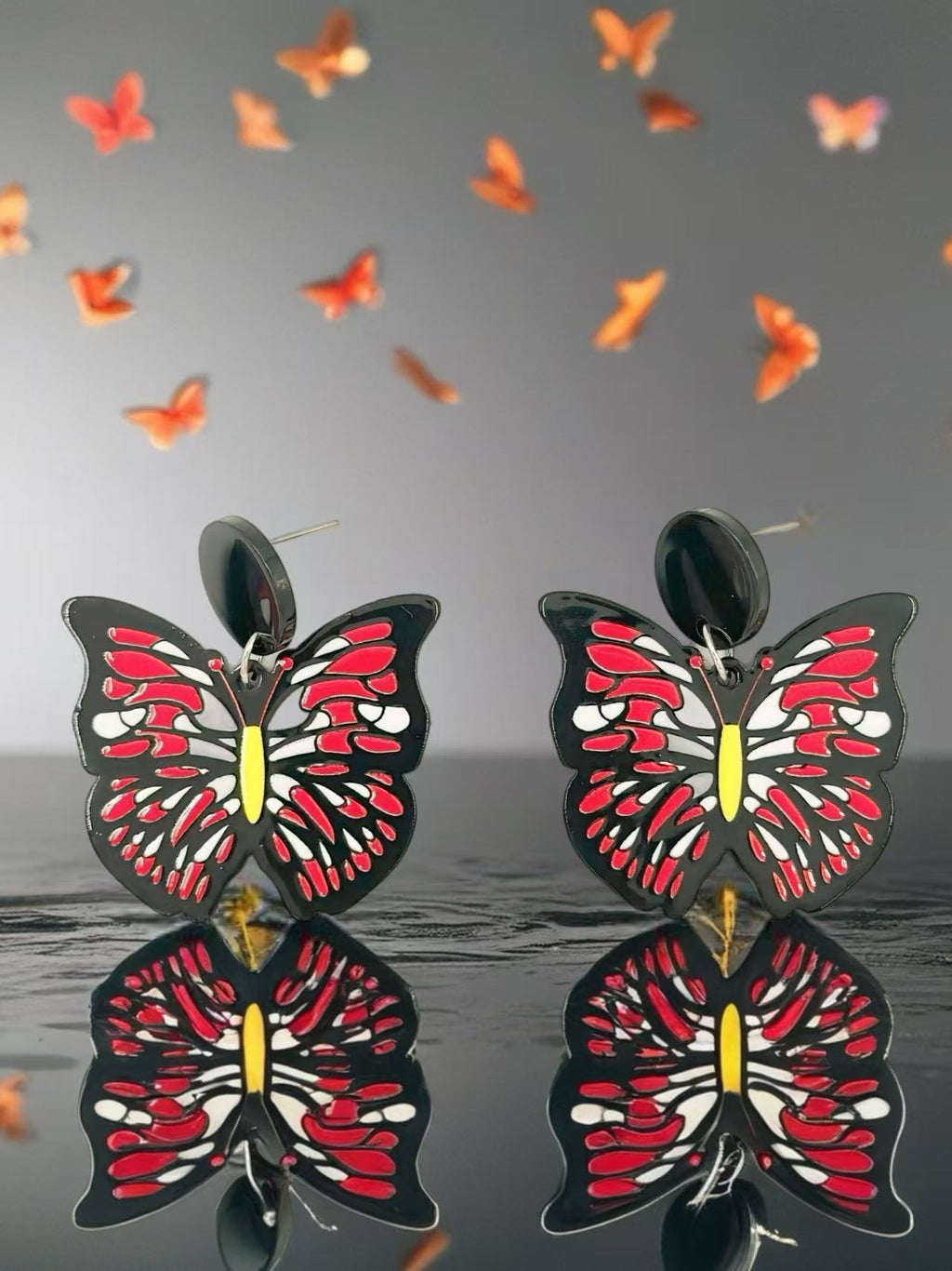 Crimson Monarch Butterfly Statement Earrings