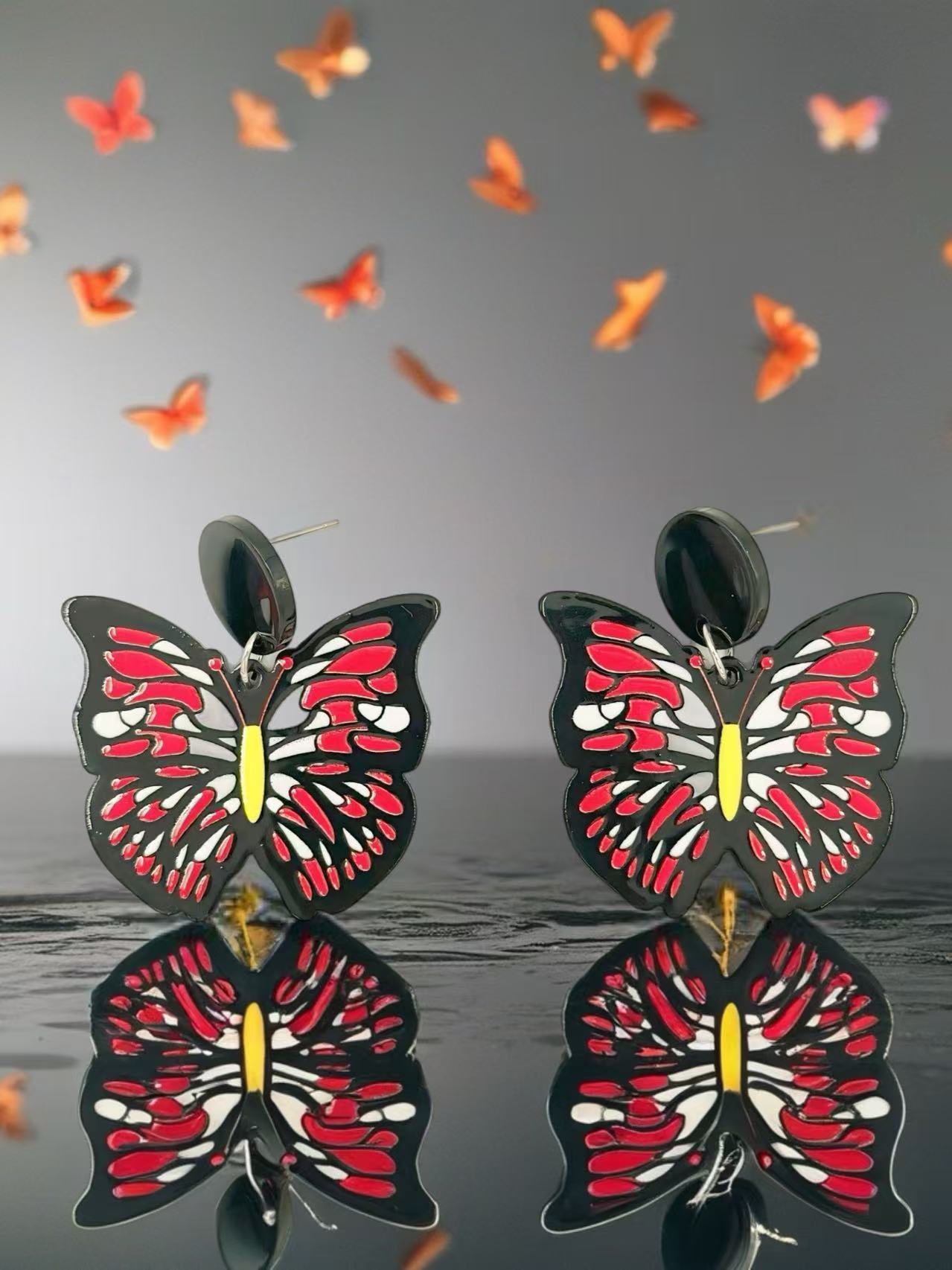 Crimson Monarch Butterfly Statement Earrings