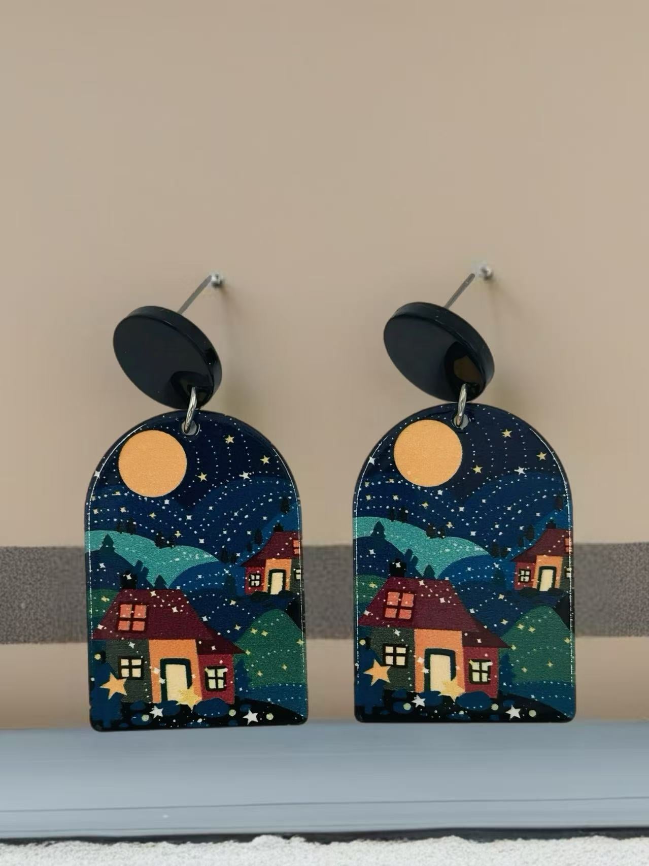 Starry Village Night Earrings