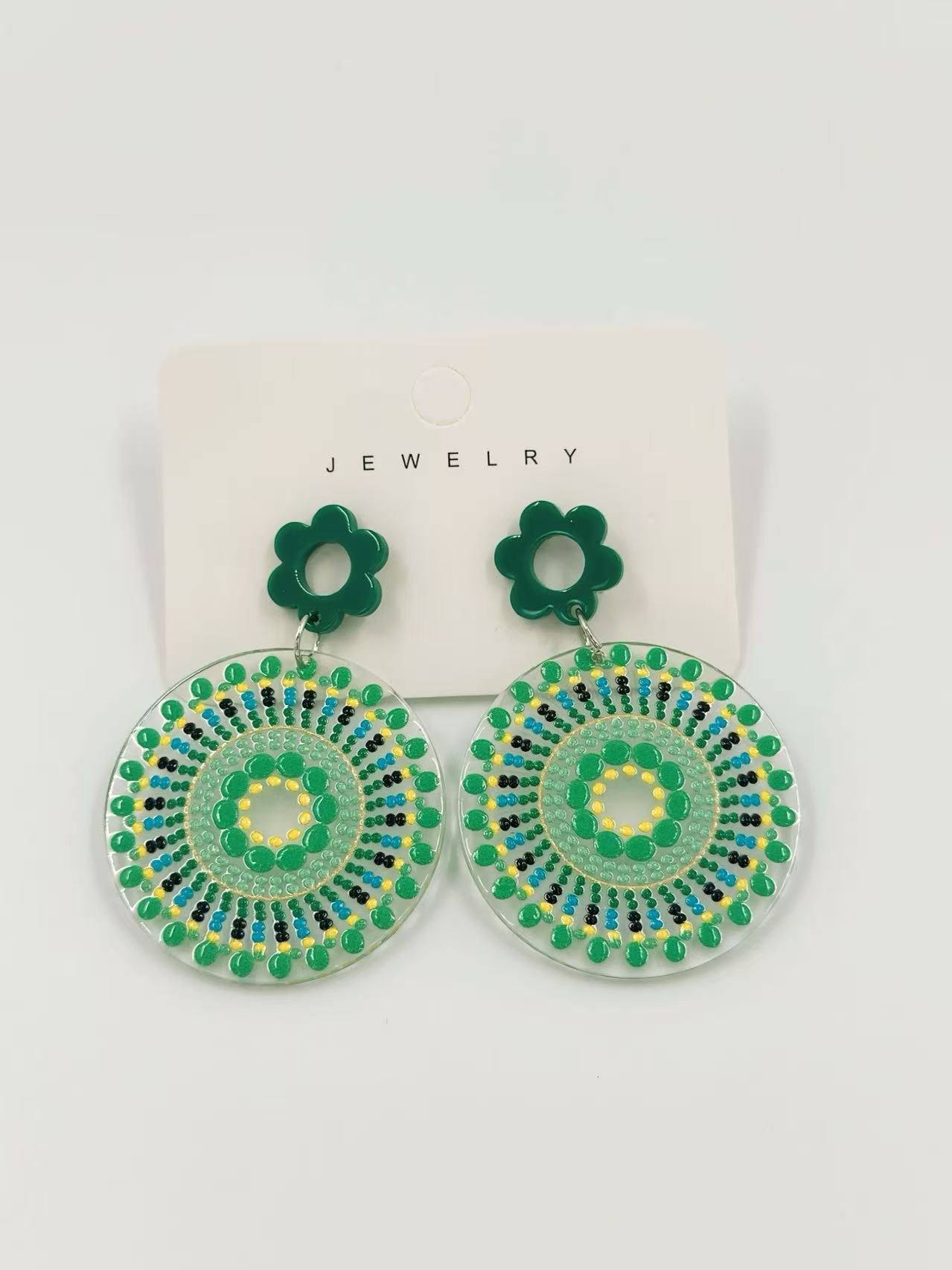 Green Mandala Bloom Earrings