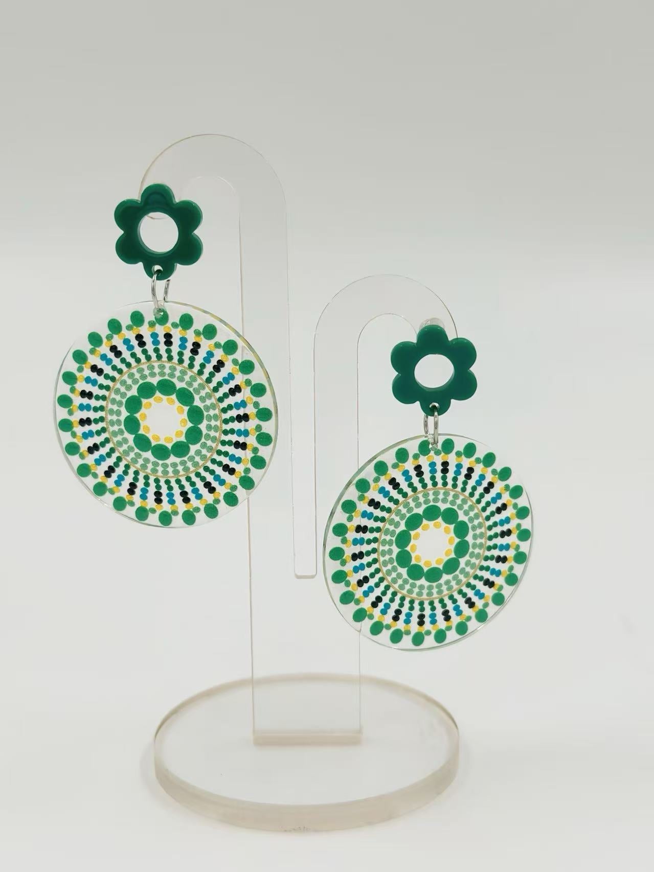 Green Mandala Bloom Earrings