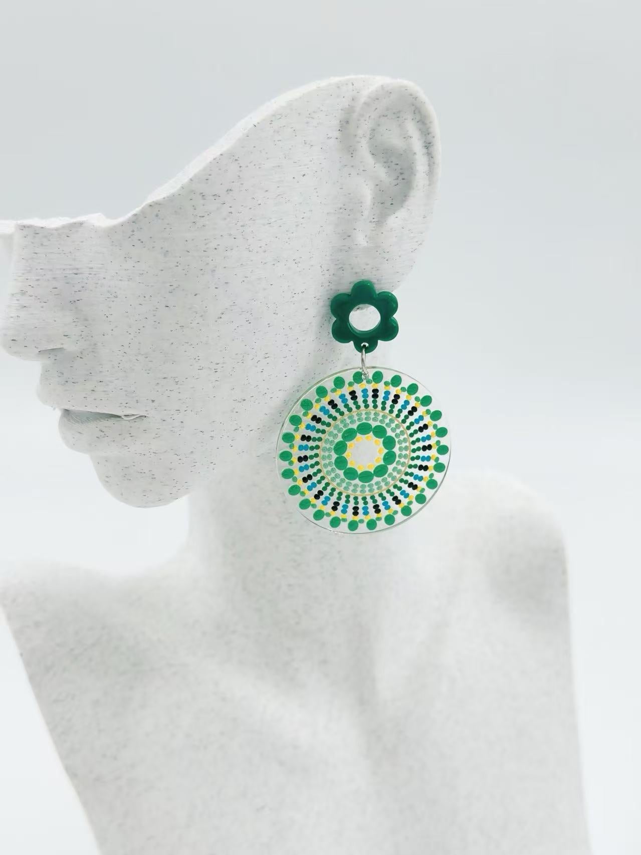 Green Mandala Bloom Earrings
