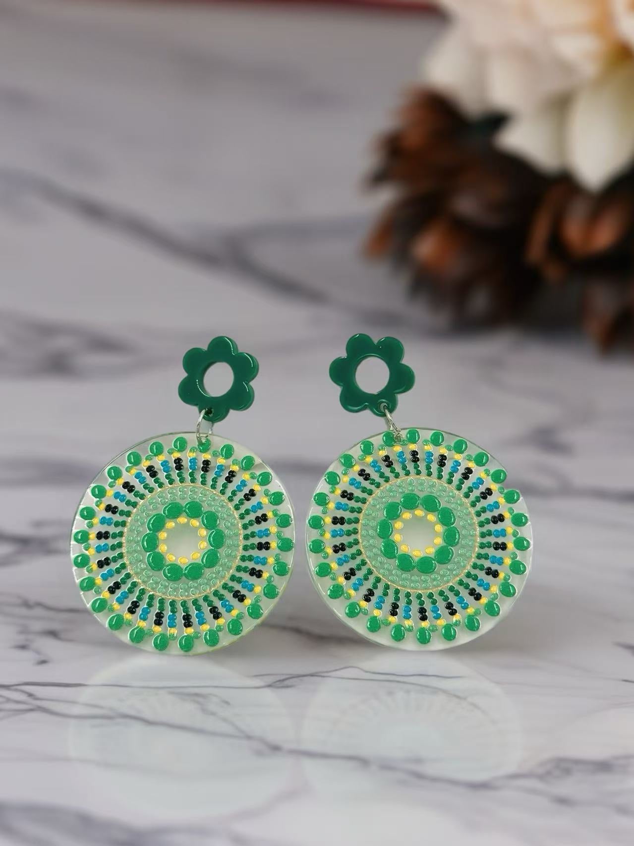 Green Mandala Bloom Earrings