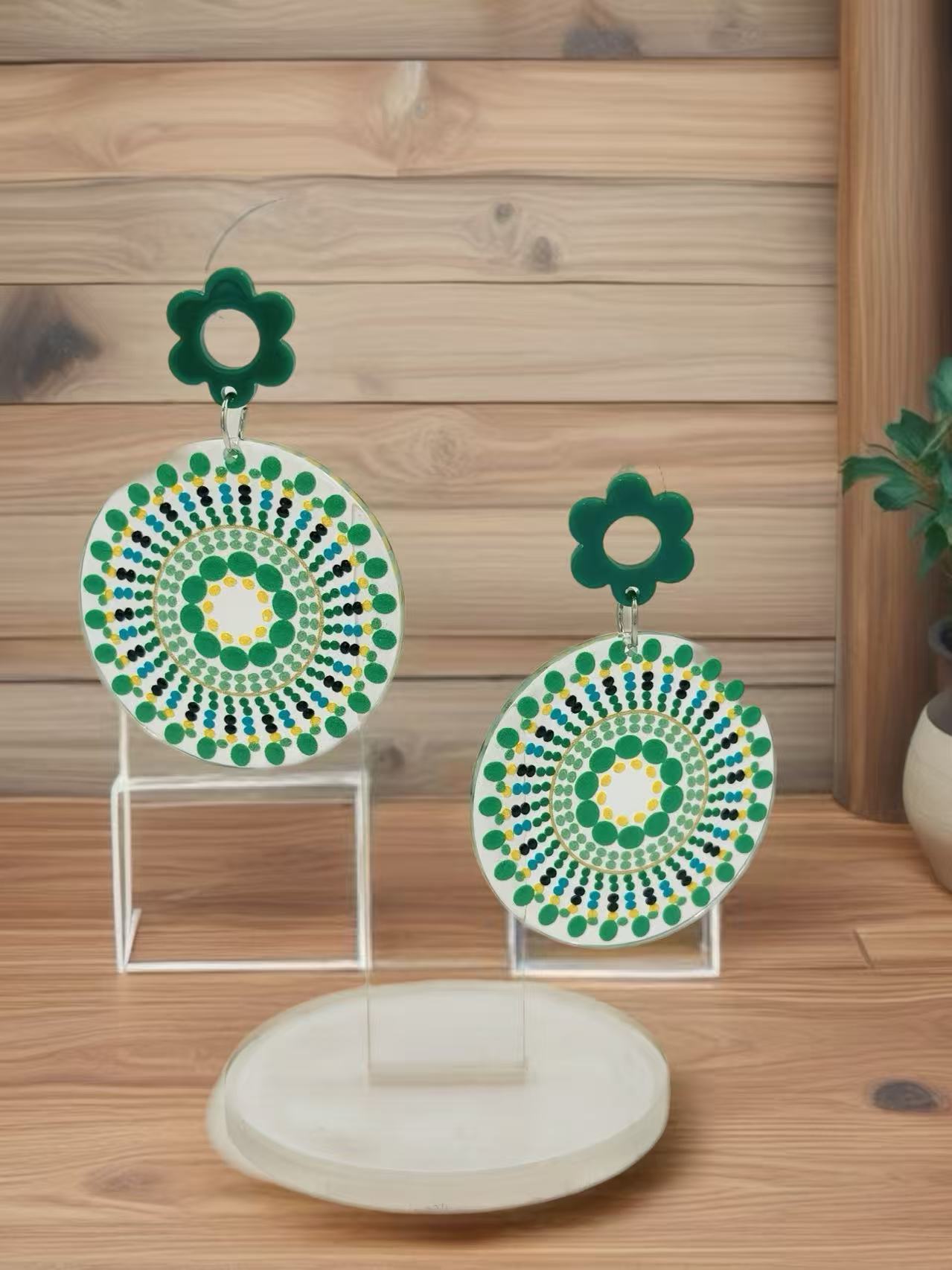 Green Mandala Bloom Earrings