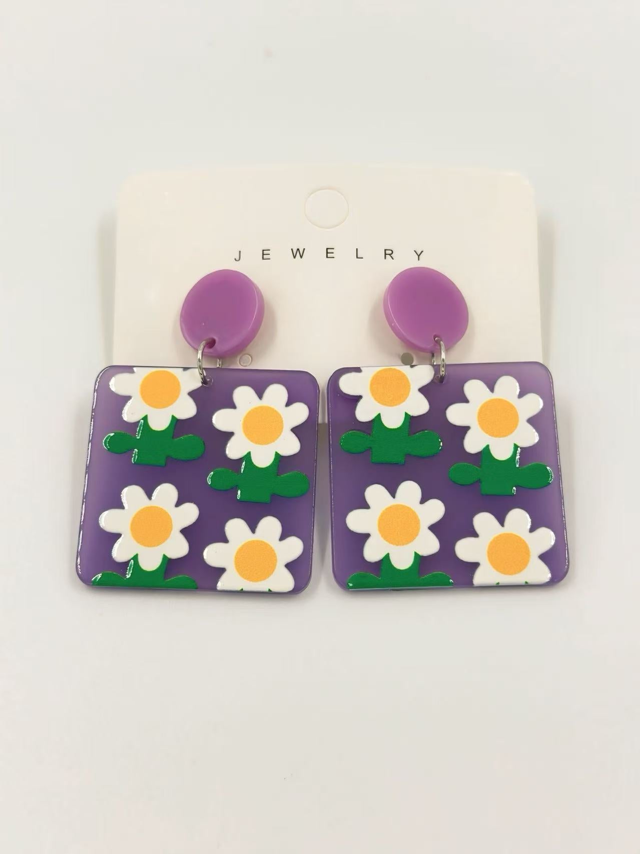 Playful Daisies on Purple Earrings