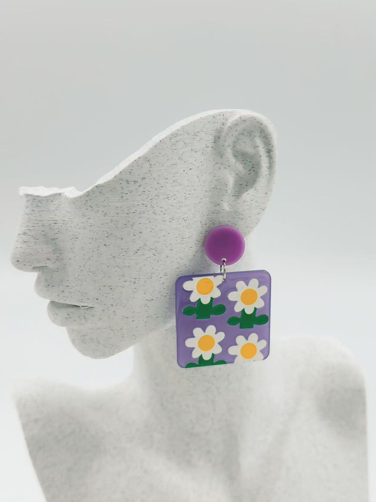 Playful Daisies on Purple Earrings