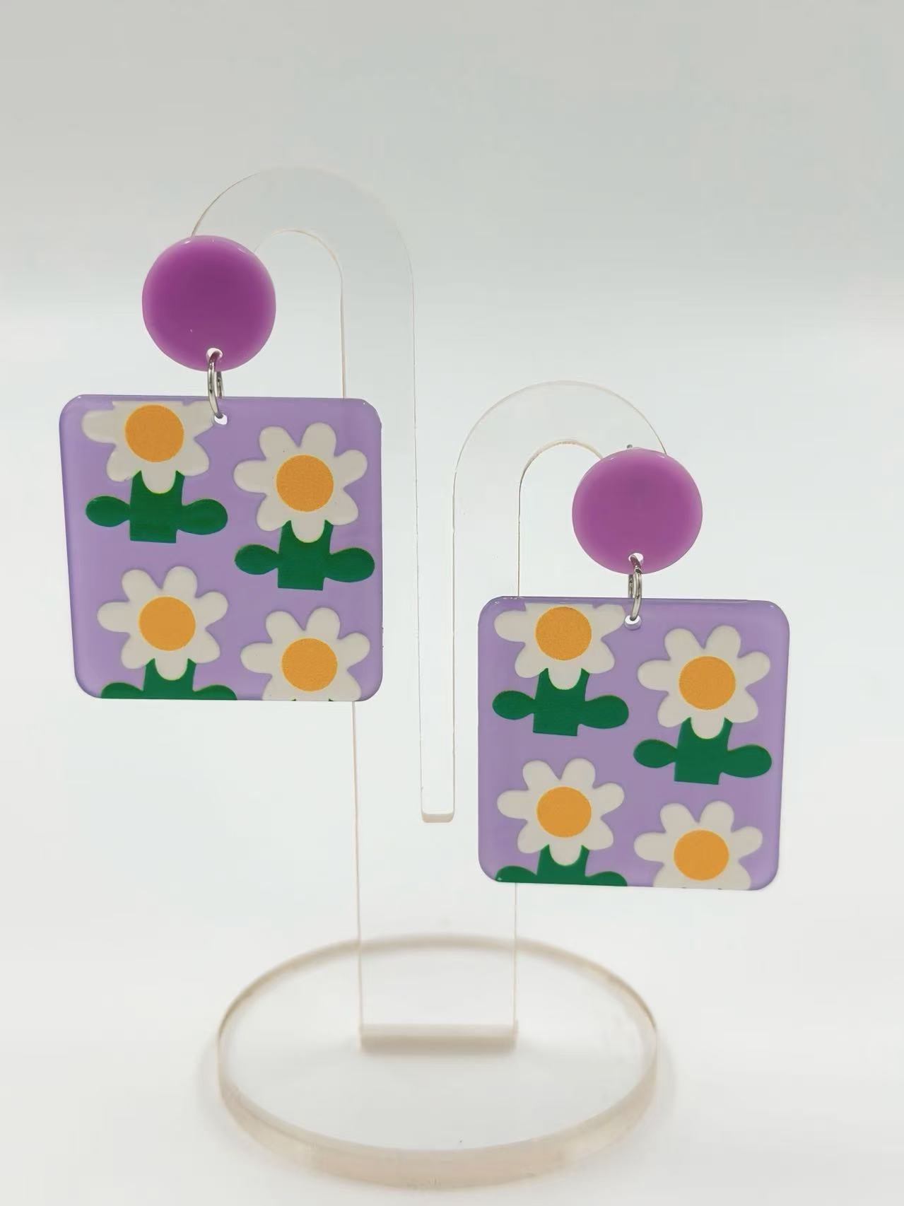 Playful Daisies on Purple Earrings