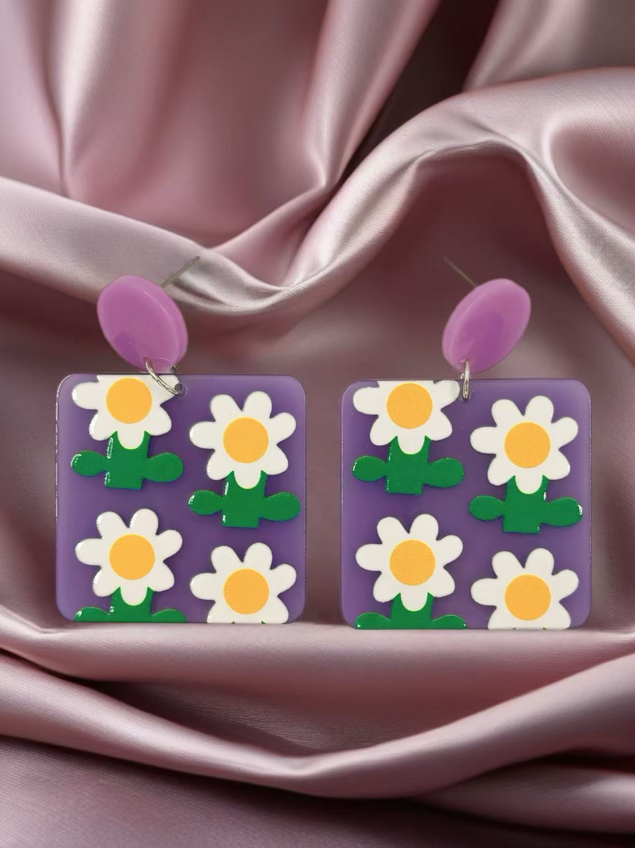 Playful Daisies on Purple Earrings