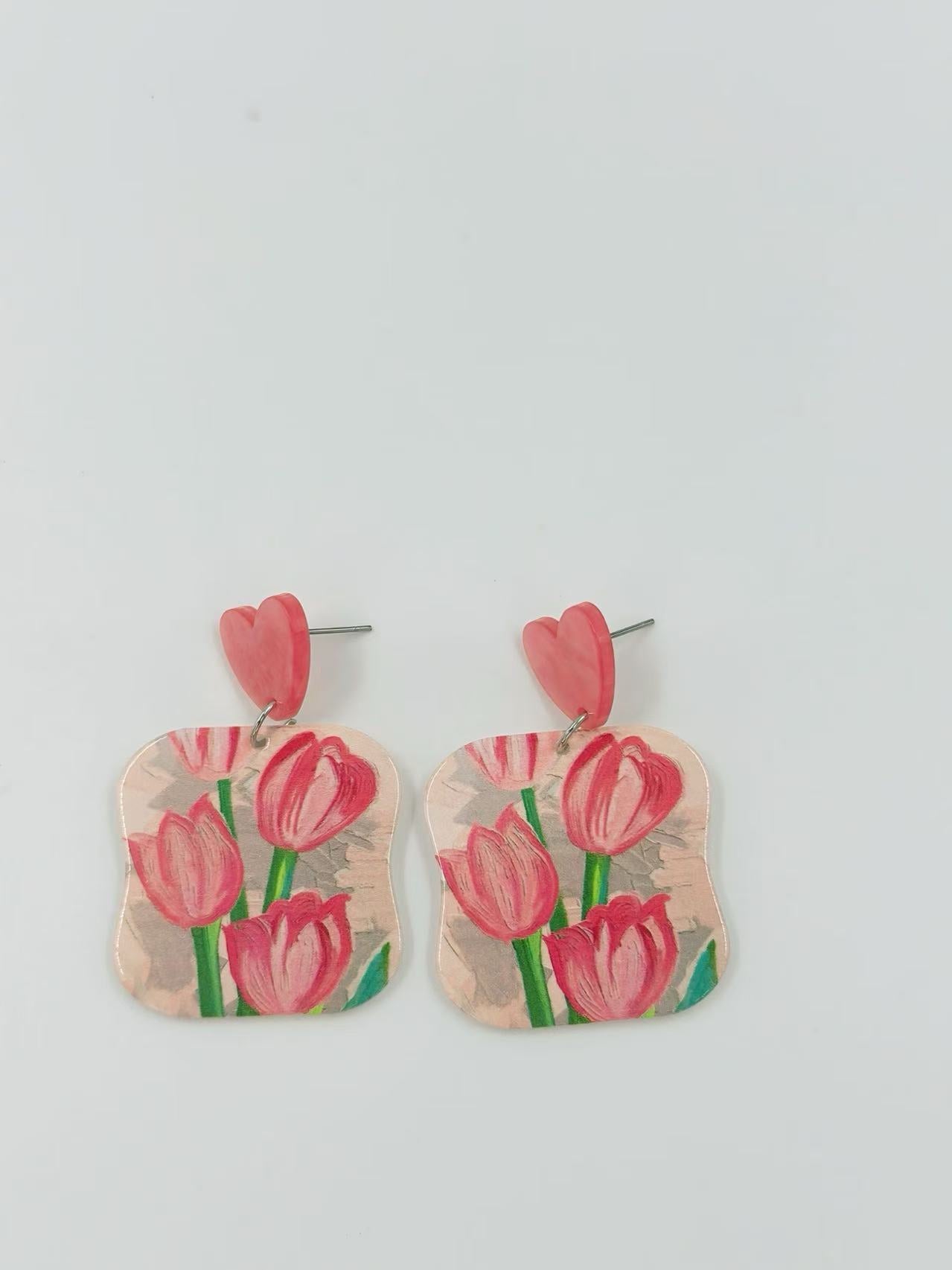 Blushing Tulip Heart Earrings