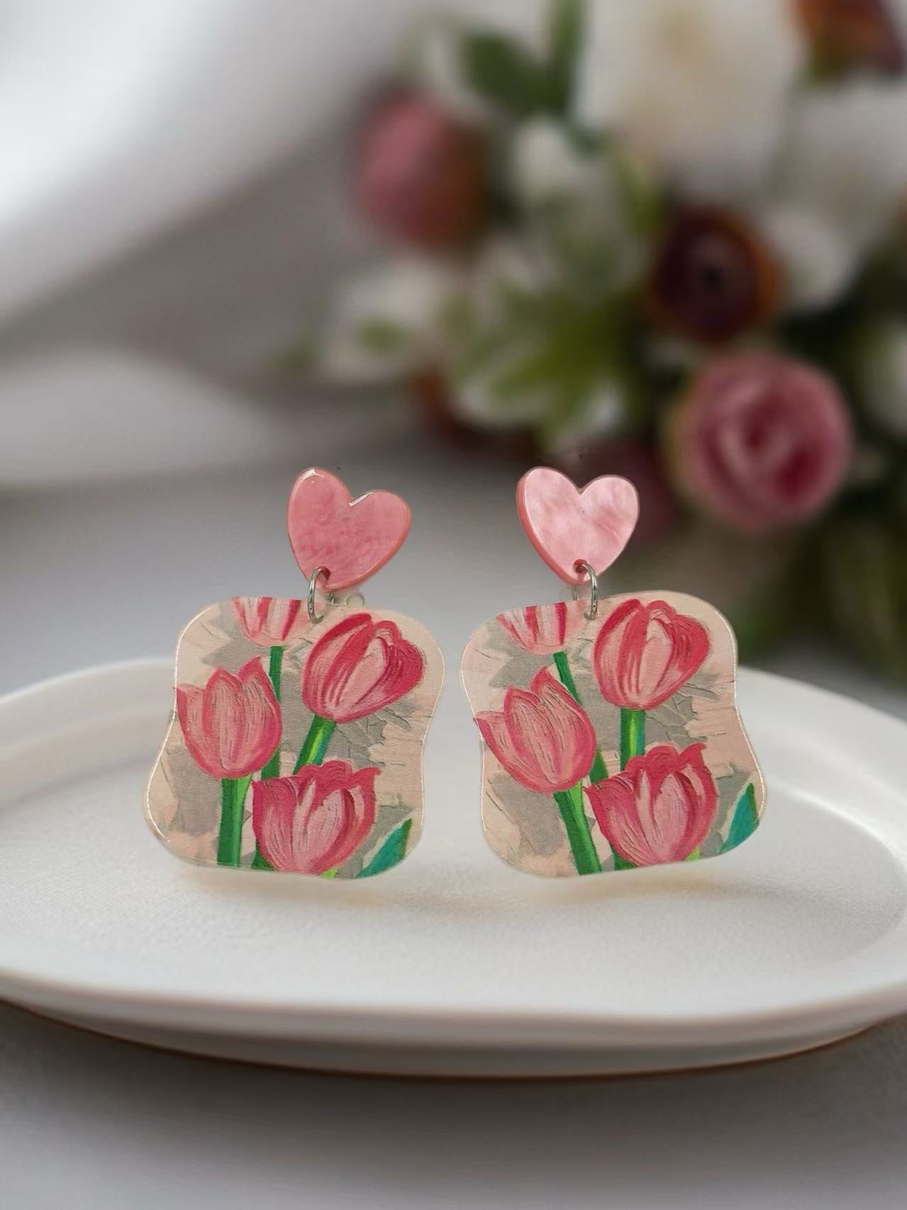 Blushing Tulip Heart Earrings