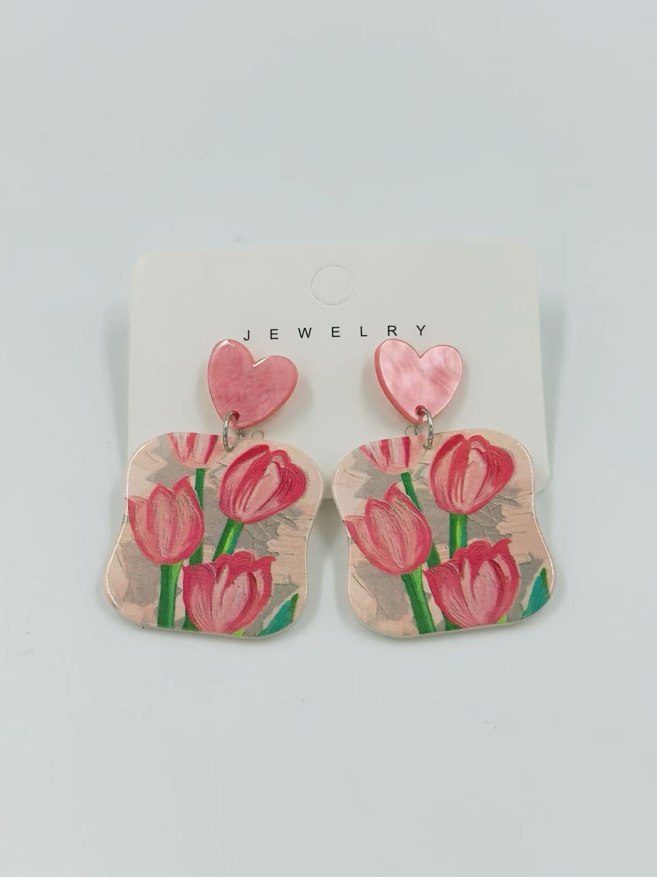 Blushing Tulip Heart Earrings