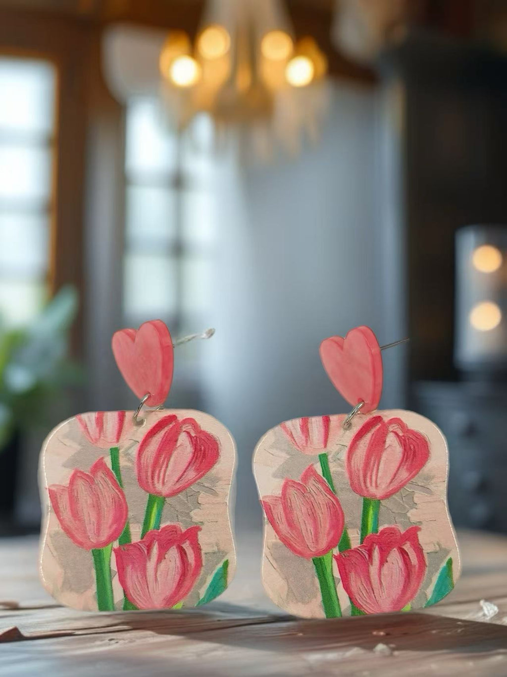 Blushing Tulip Heart Earrings
