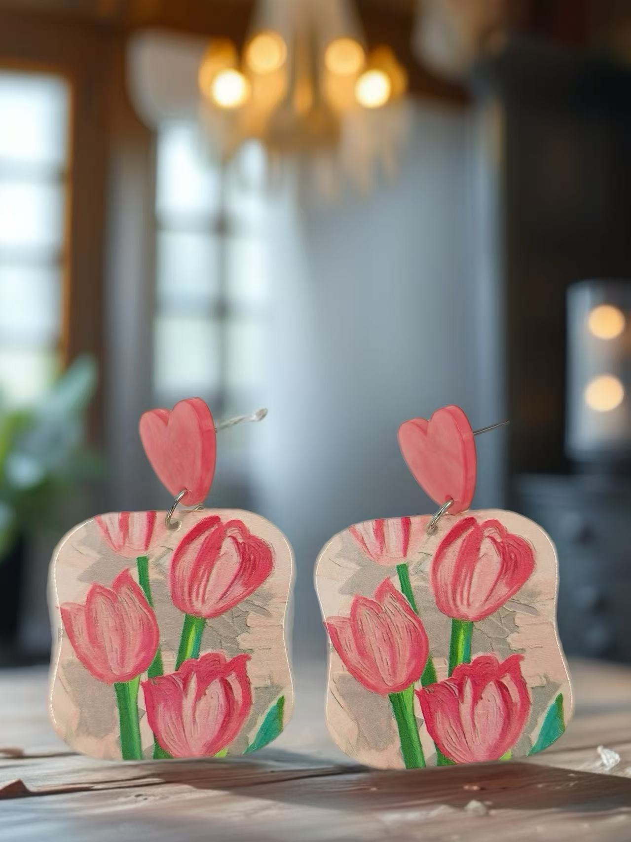 Blushing Tulip Heart Earrings