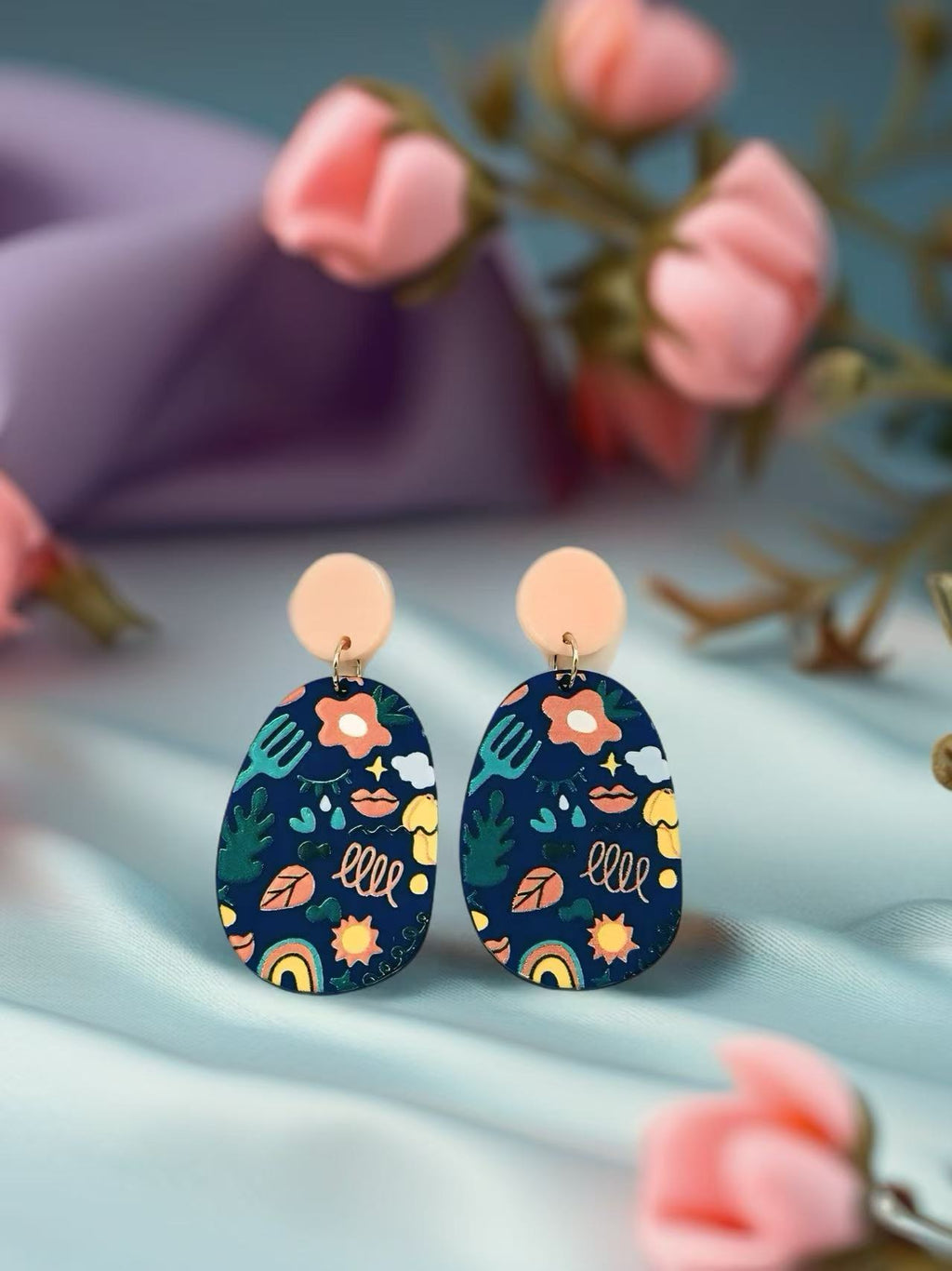 Whimsical Garden Oval Earrings