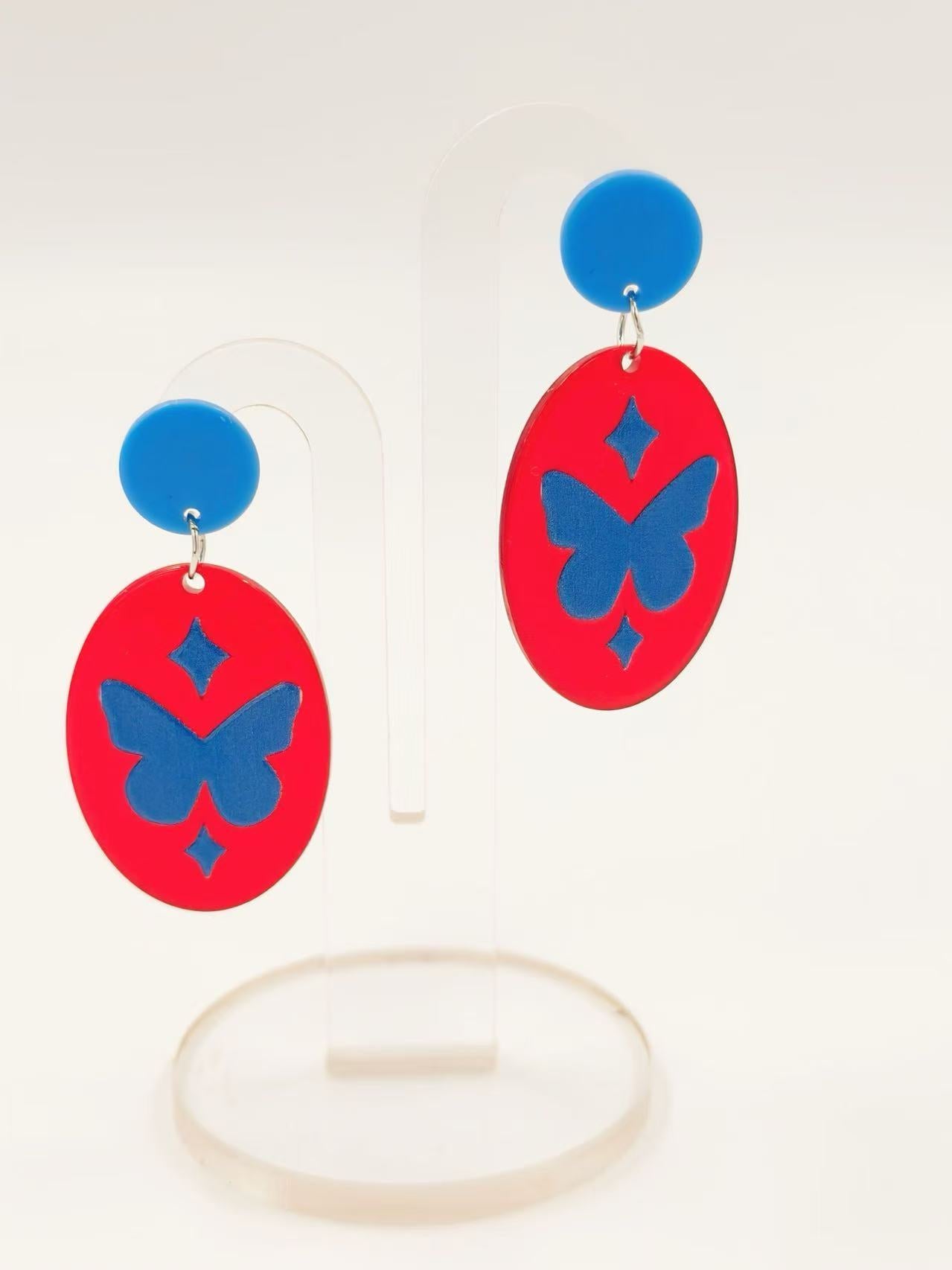 Blue Butterfly Charm Earrings