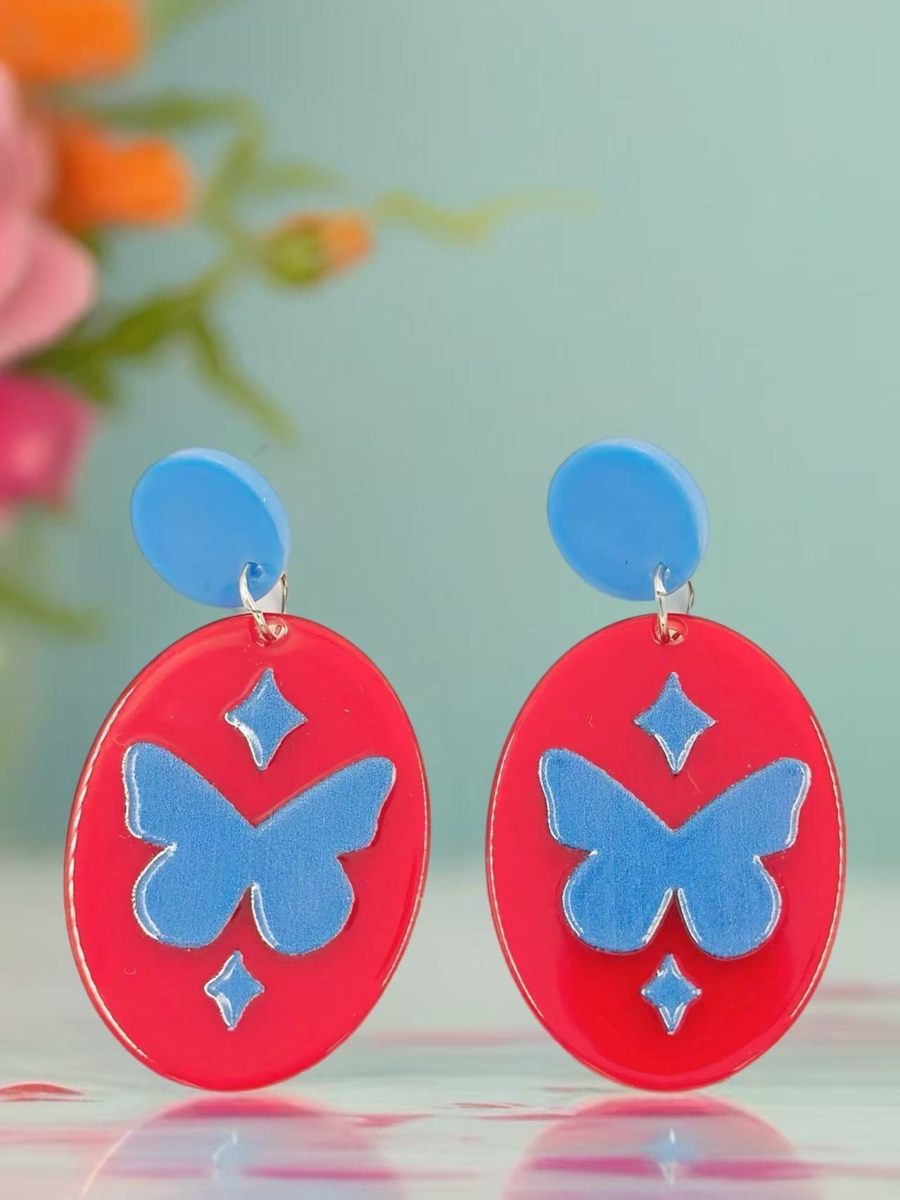 Blue Butterfly Charm Earrings