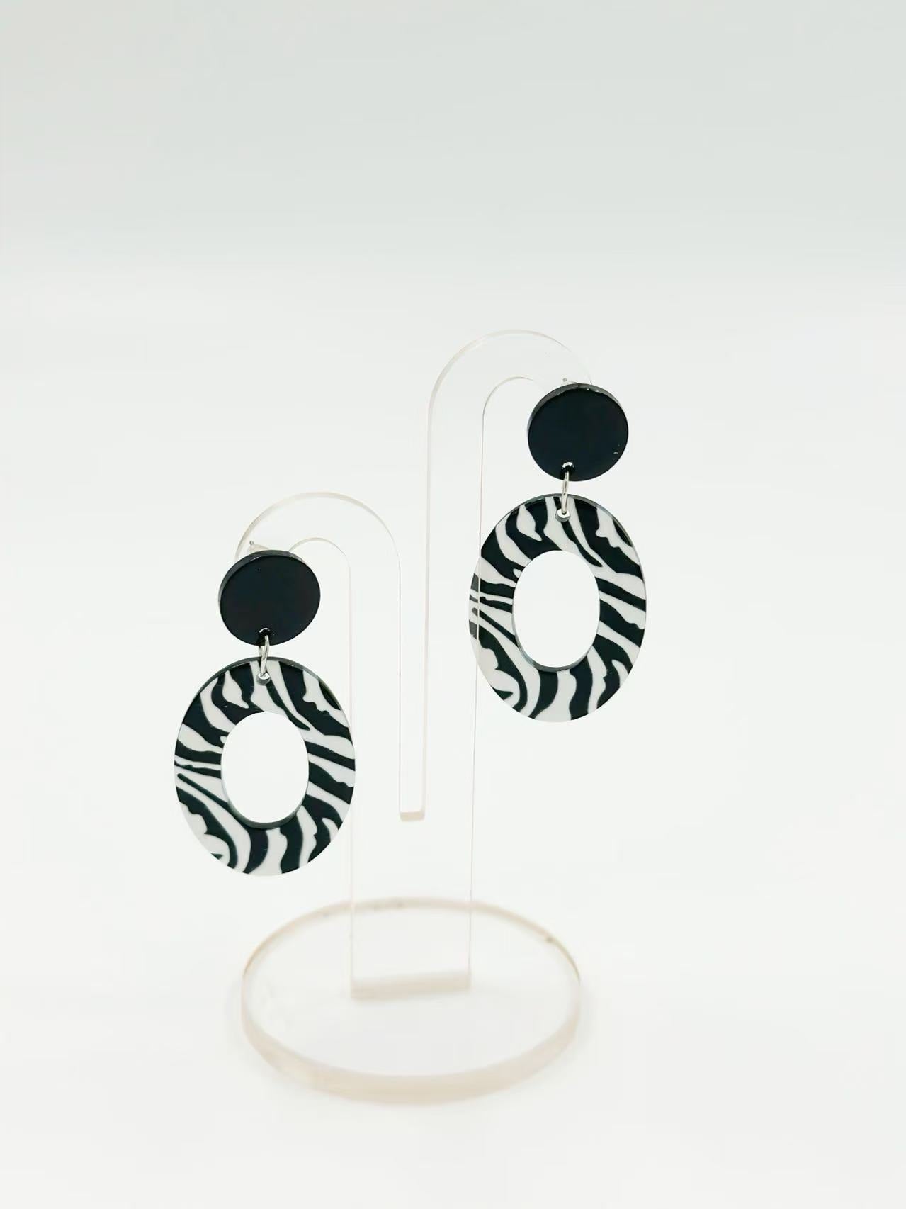 Zebra Oval Stud Statement Earrings