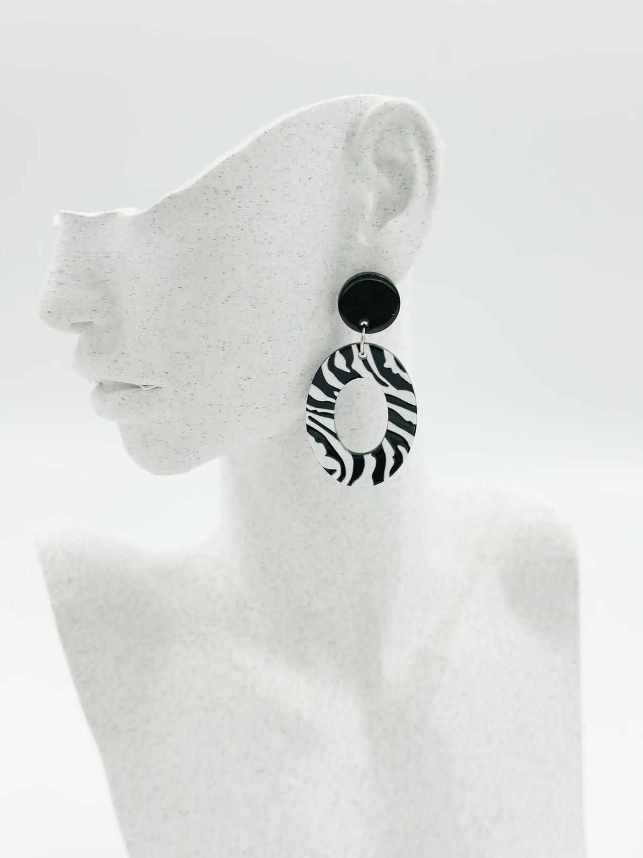 Zebra Oval Stud Statement Earrings