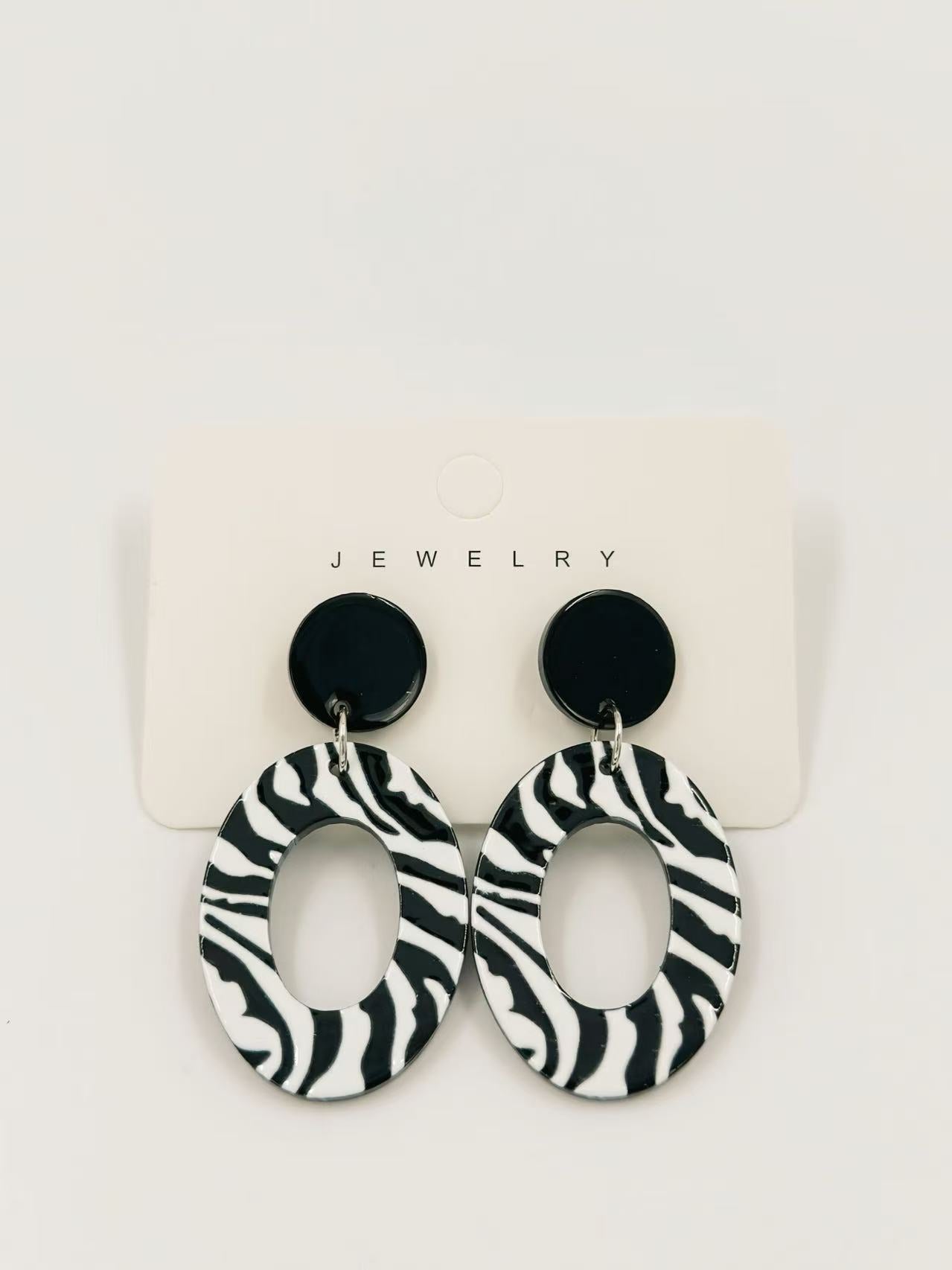 Zebra Oval Stud Statement Earrings