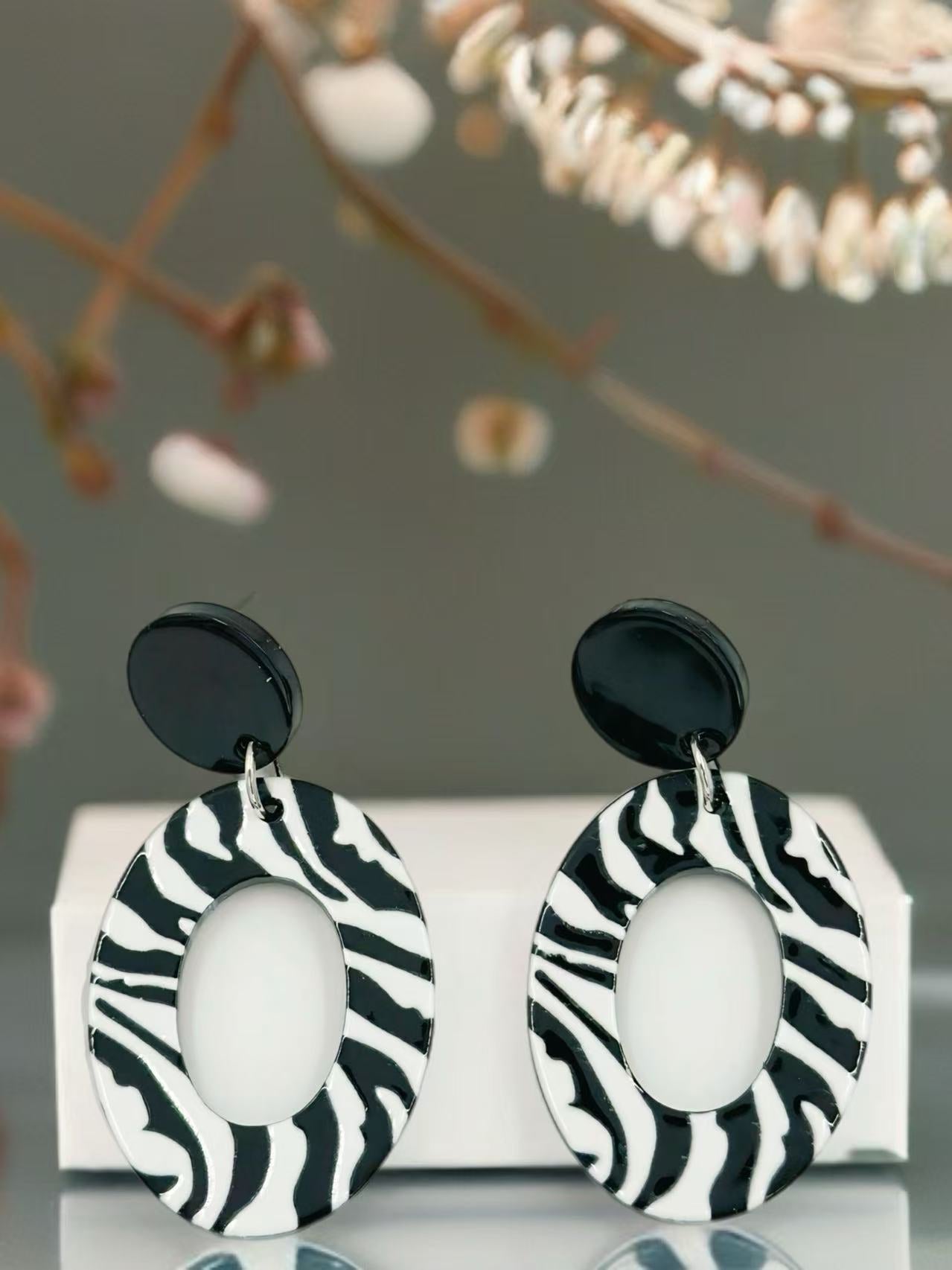 Zebra Oval Stud Statement Earrings