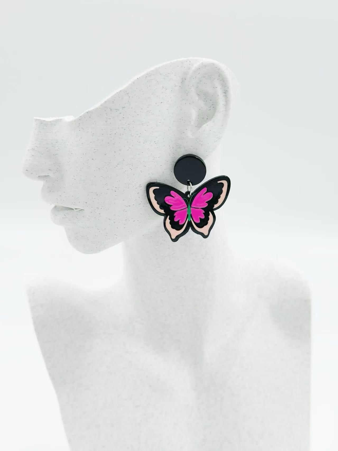 Neon Pink Butterfly Stud Earrings