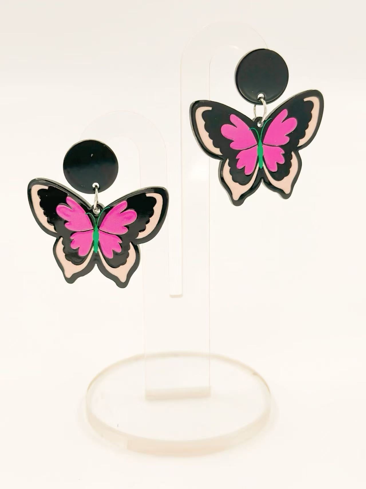 Neon Pink Butterfly Stud Earrings