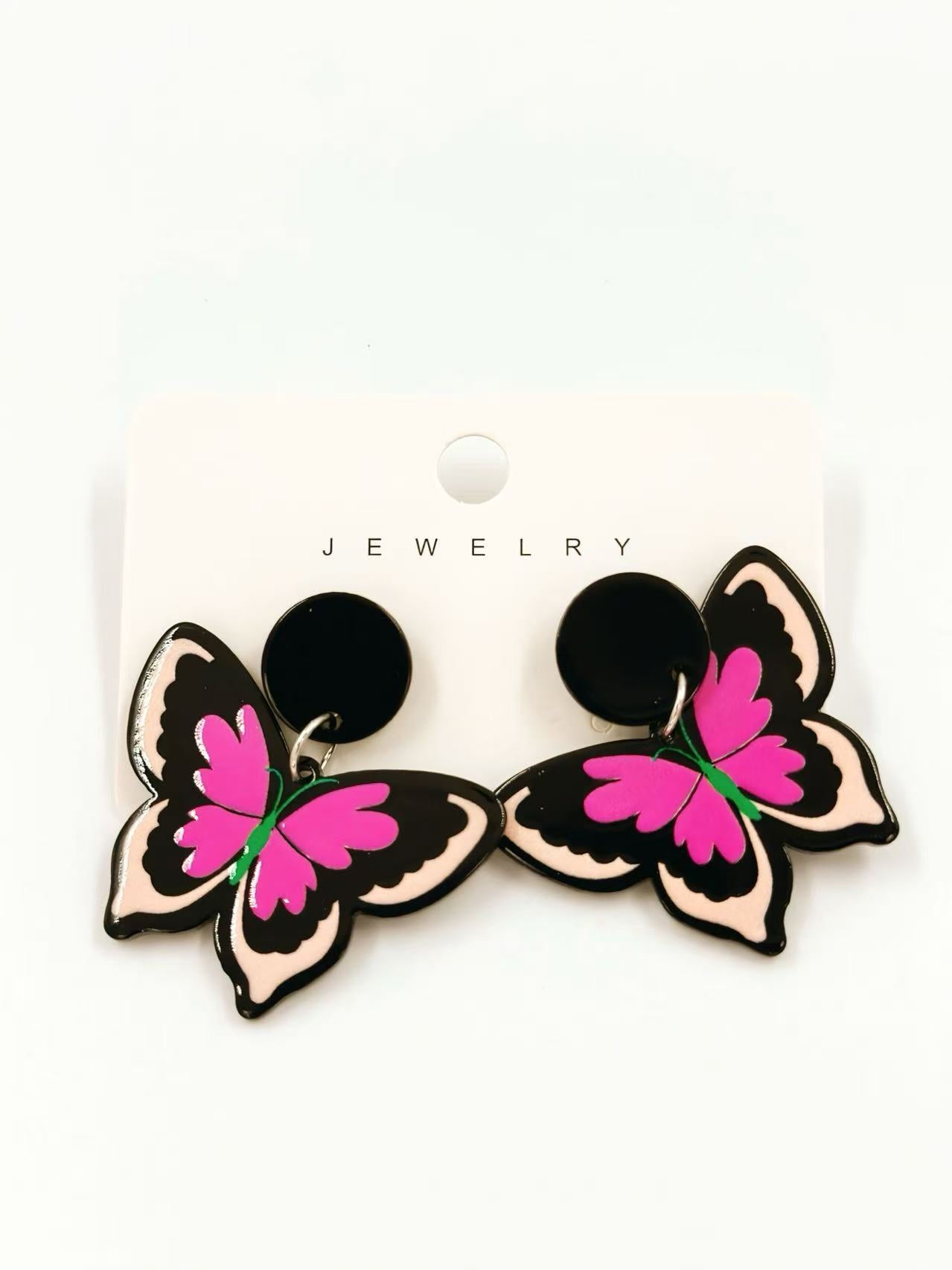 Neon Pink Butterfly Stud Earrings