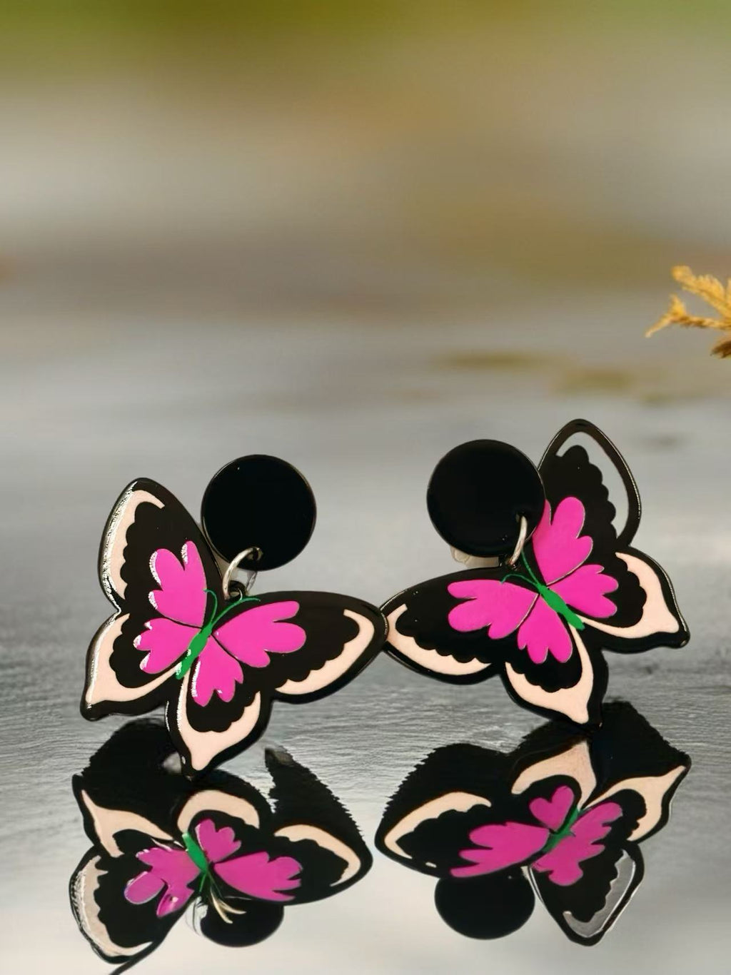 Neon Pink Butterfly Stud Earrings