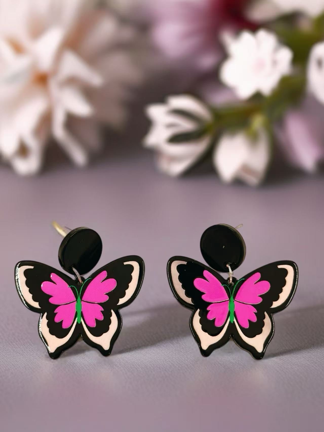 Neon Pink Butterfly Stud Earrings