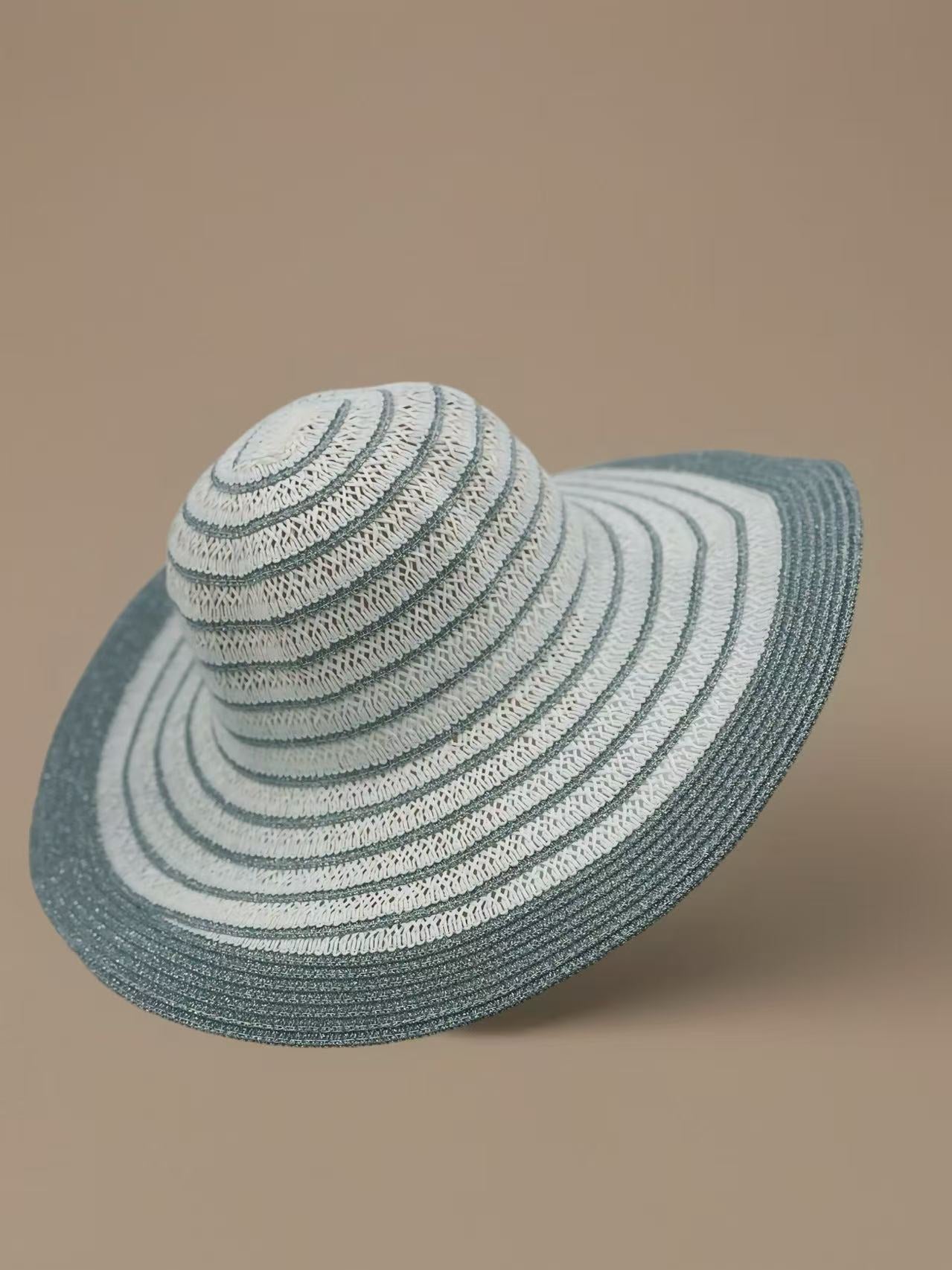 Striped Wide-Brim Woven Sun Hat