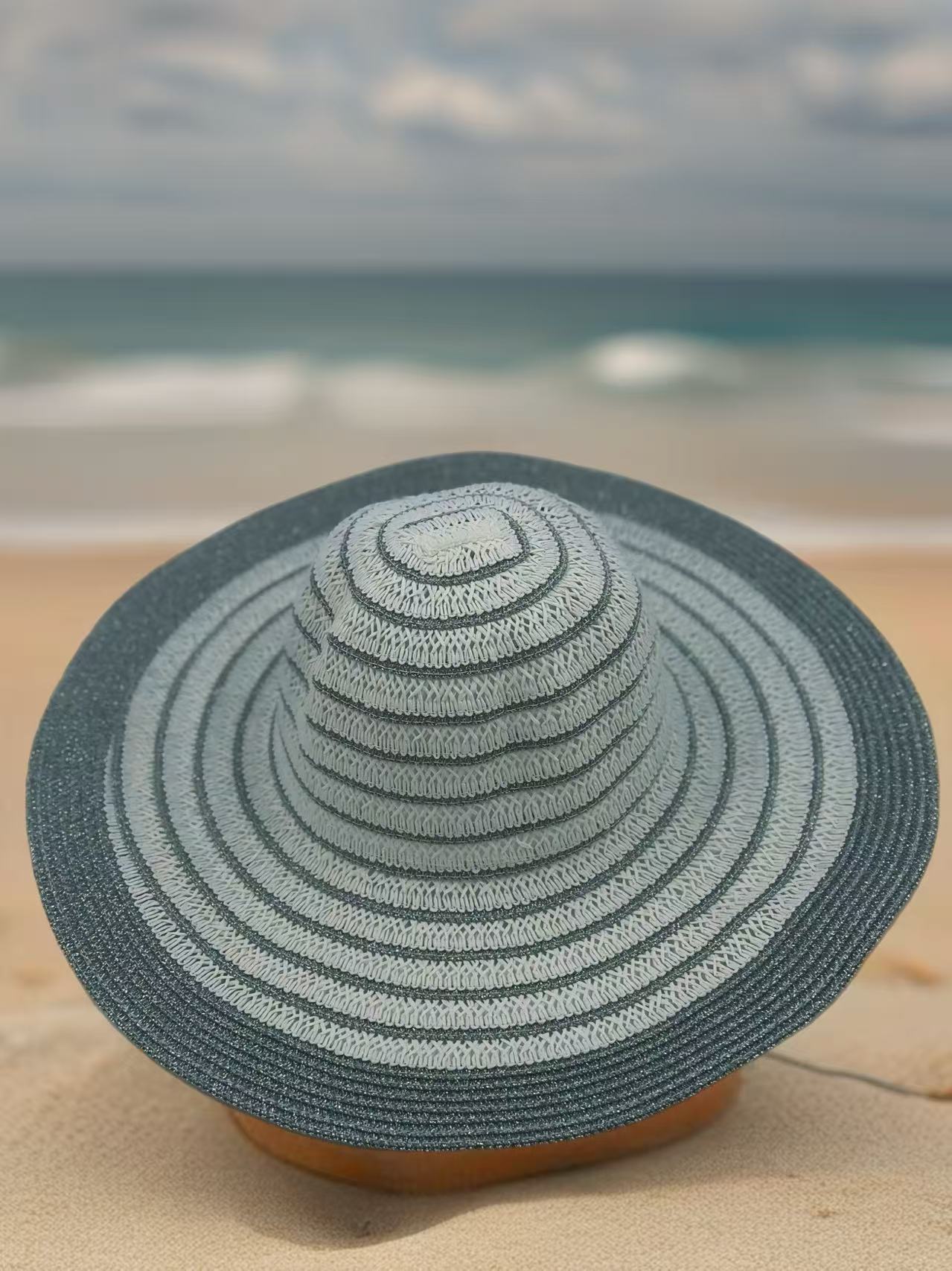 Striped Wide-Brim Woven Sun Hat