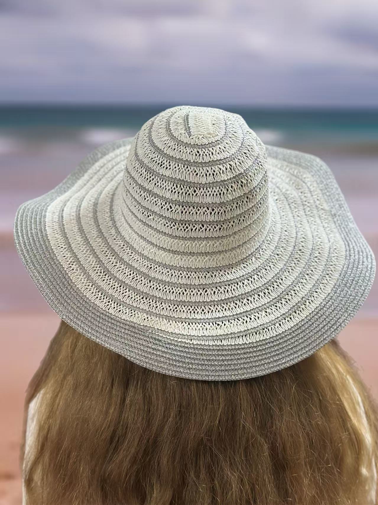 Striped Wide-Brim Woven Sun Hat