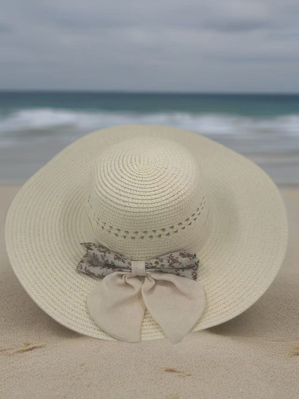 Floral Bow Sun Hat with Cut-Out Crown Detail