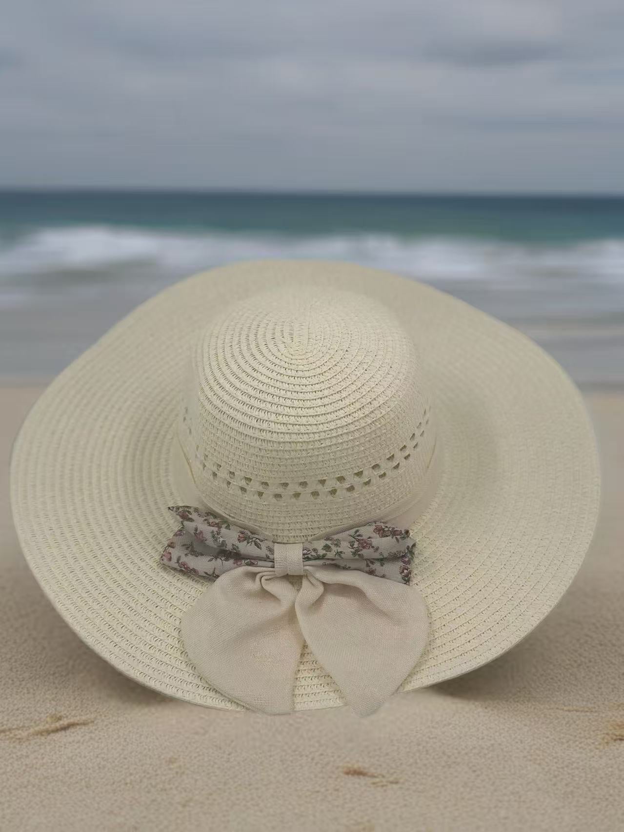 Floral Bow Sun Hat with Cut-Out Crown Detail