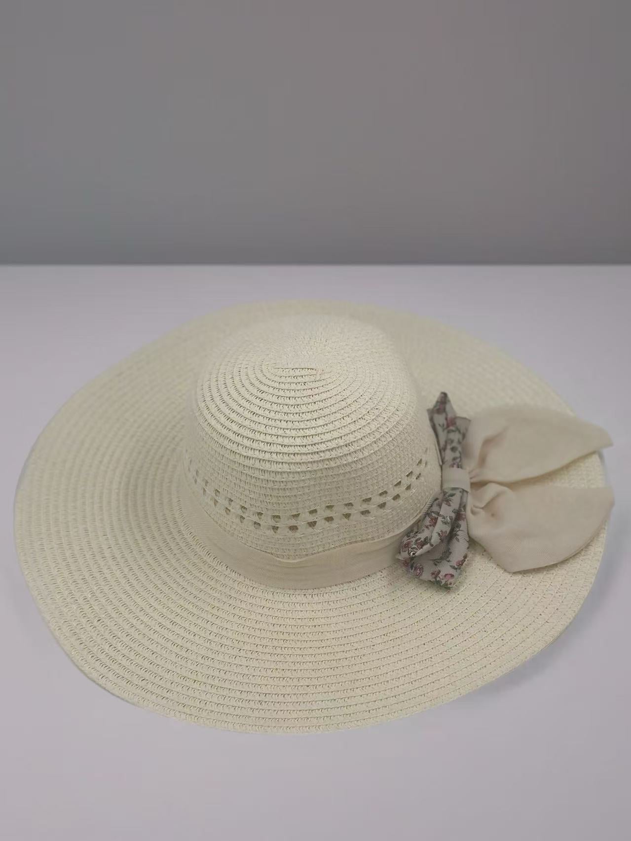 Floral Bow Sun Hat with Cut-Out Crown Detail