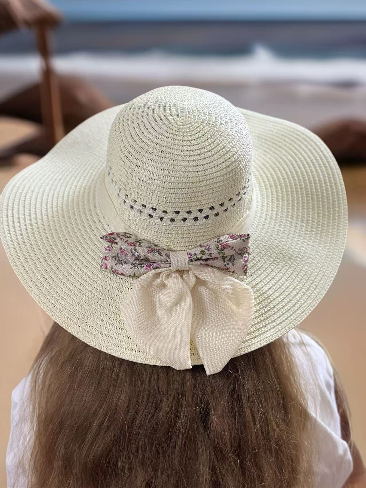 Floral Bow Sun Hat with Cut-Out Crown Detail