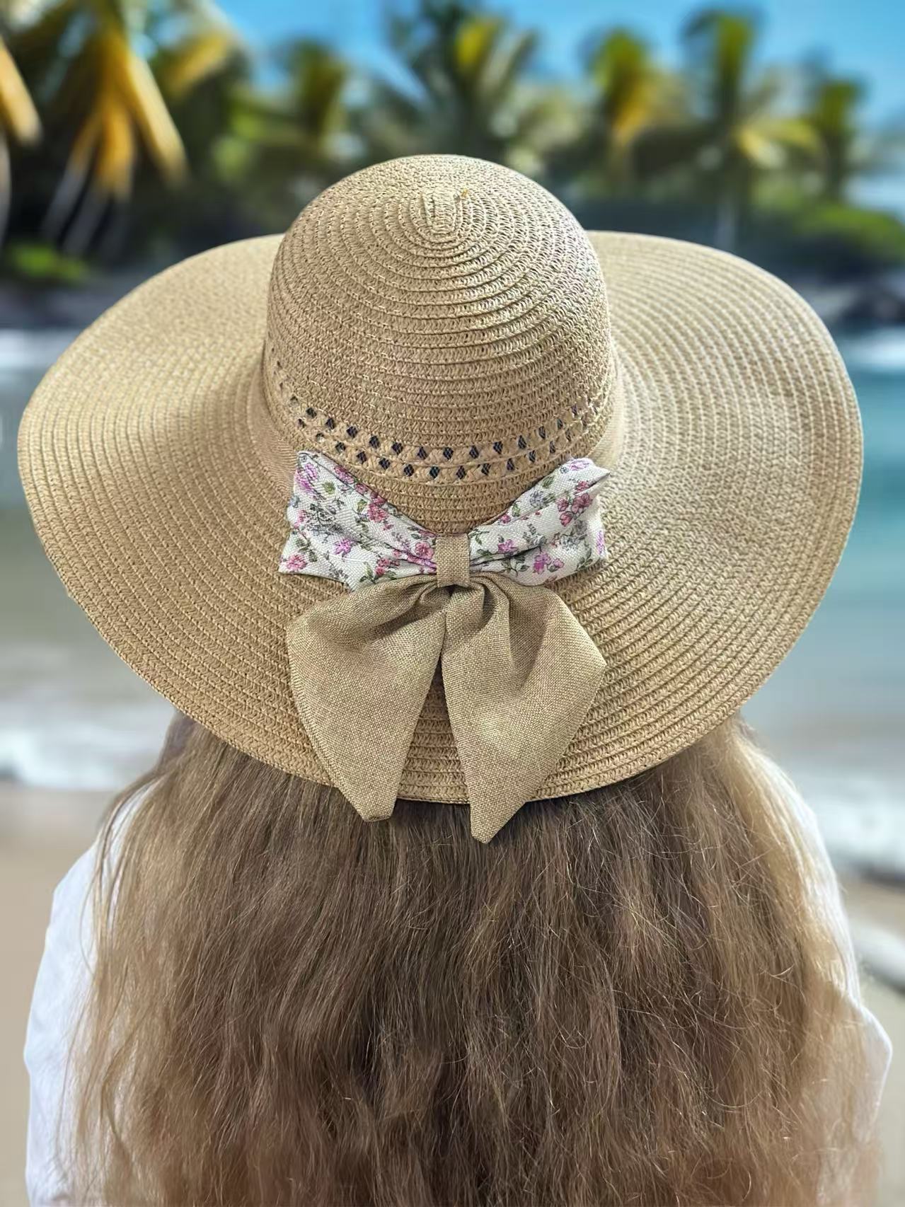 Floral Bow Sun Hat with Cut-Out Crown Detail