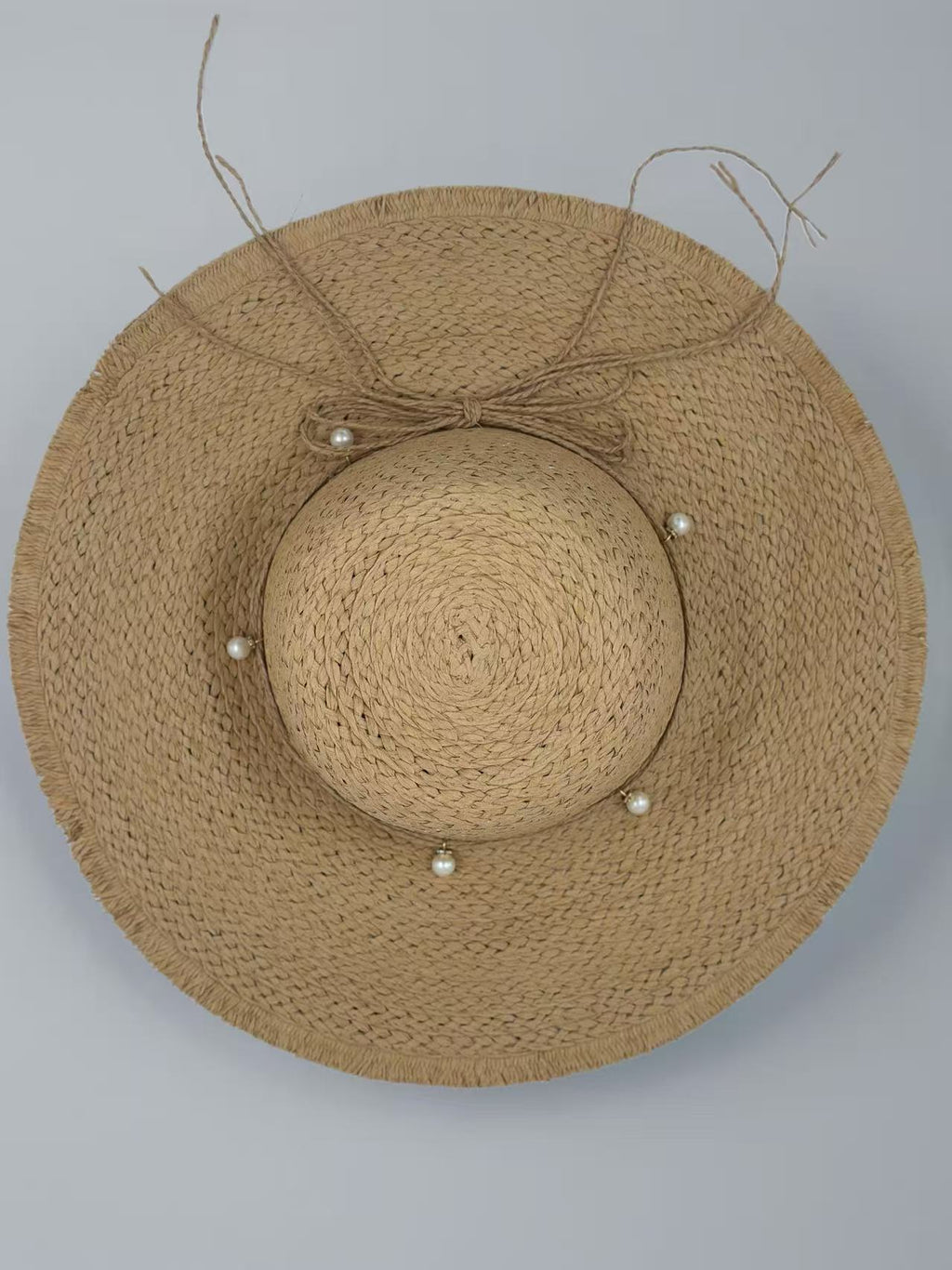 Rustic Straw Sun Hat with Pearl Accents
