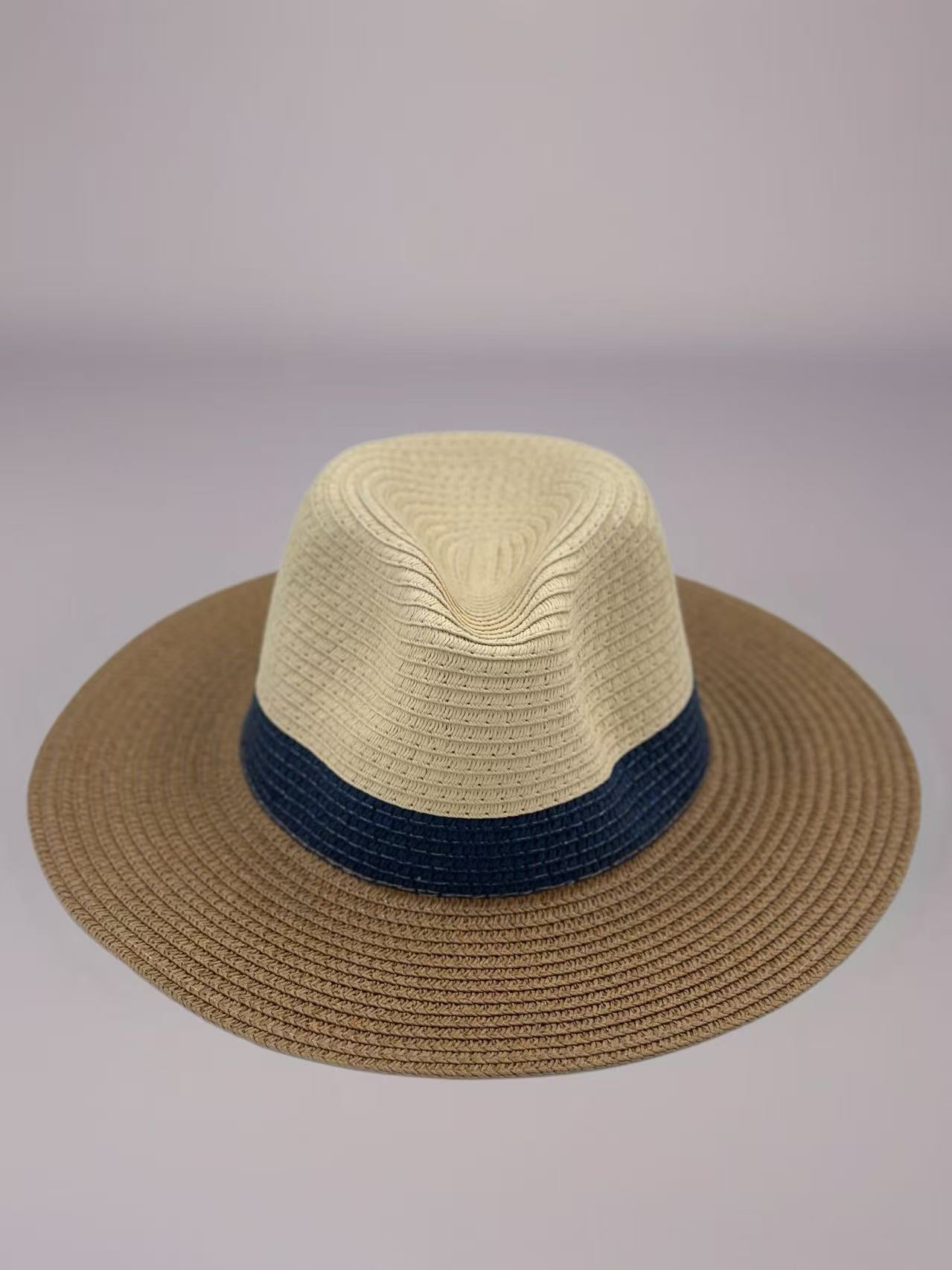 Classic Trilby-Style Two-Tone Straw Hat