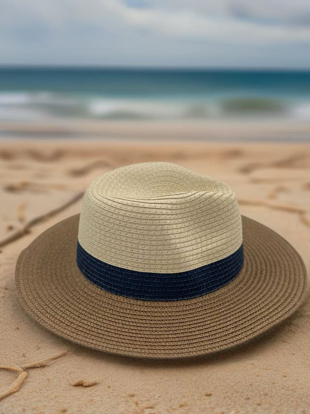Classic Trilby-Style Two-Tone Straw Hat