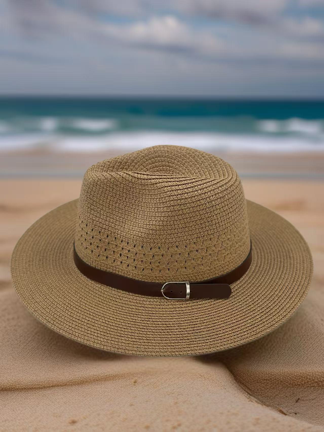 Classic Woven Fedora with Brown Buckle Band