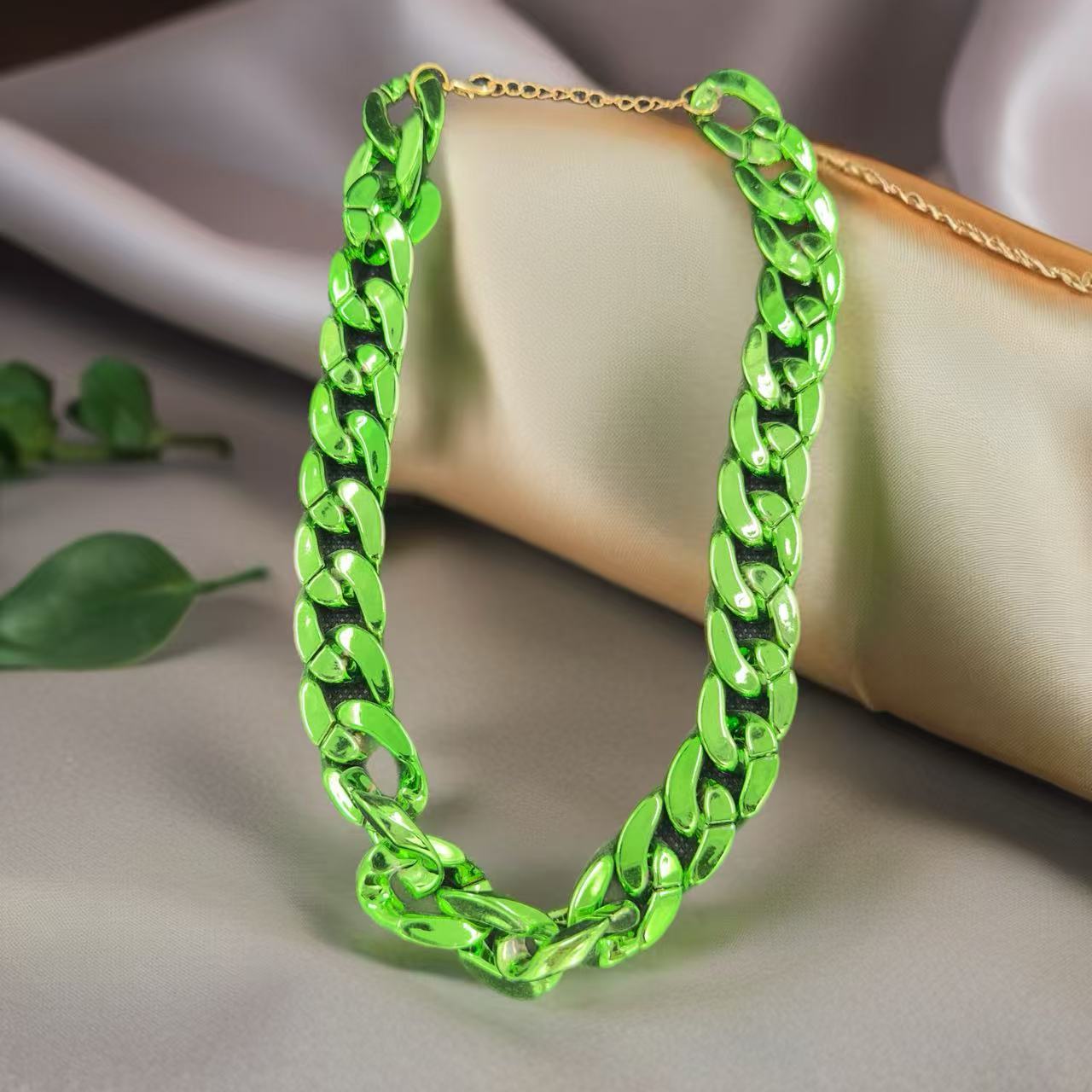 Glossy Neon Green Chain Necklace