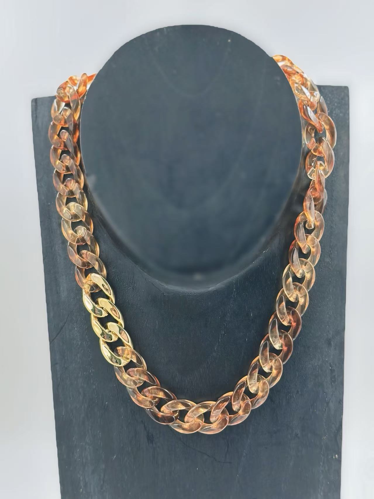 Gold-Tone Chain Statement Brown Necklace