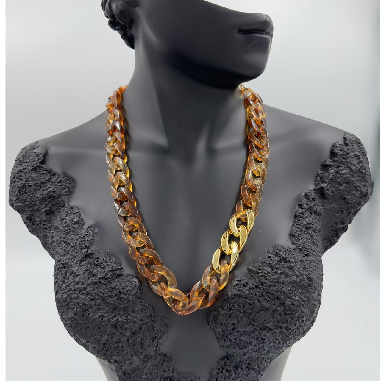 Gold-Tone Chain Statement Brown Necklace