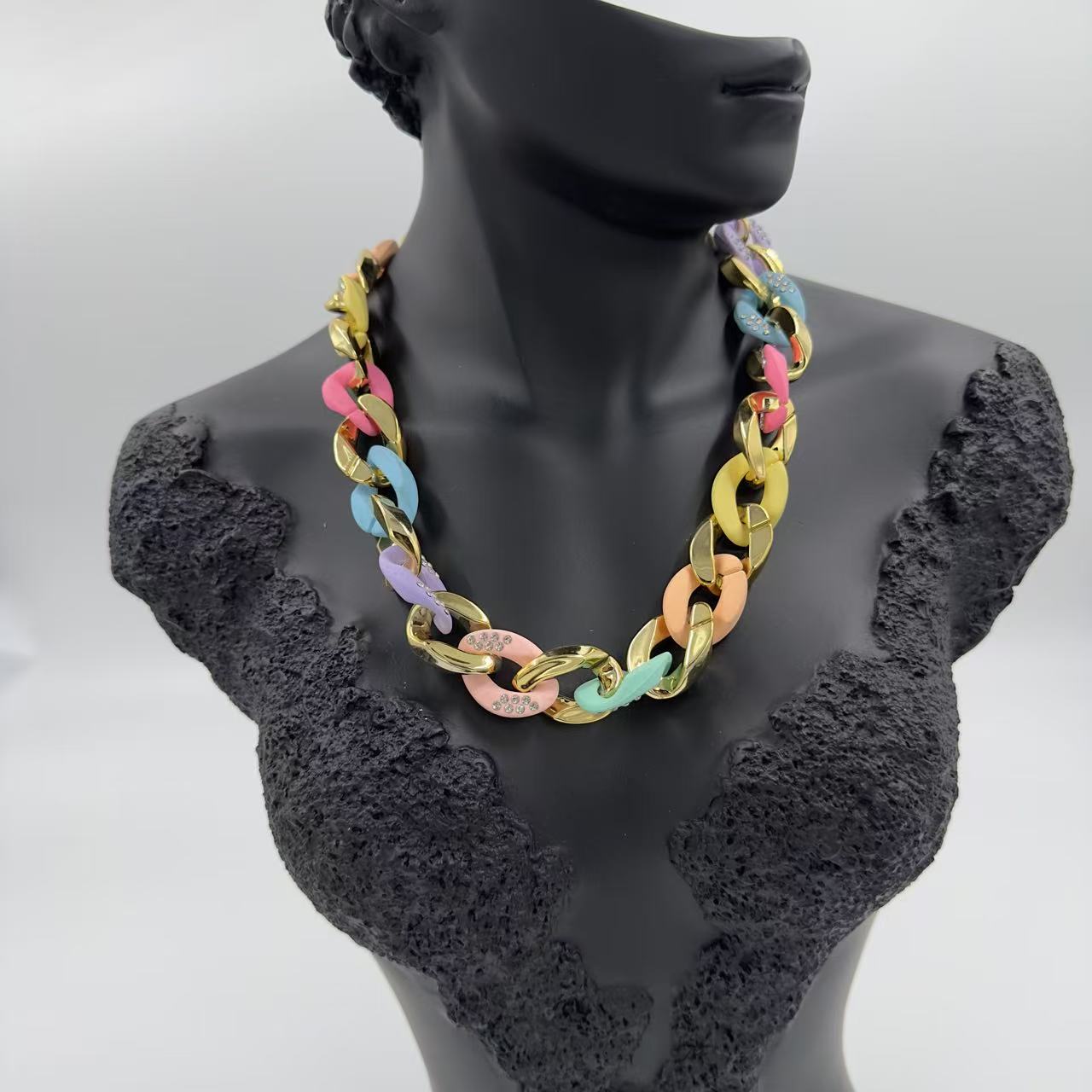 Plastic Multicolor Chain Necklace with Small Stones