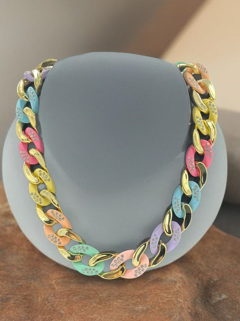 Plastic Multicolor Chain Necklace with Small Stones