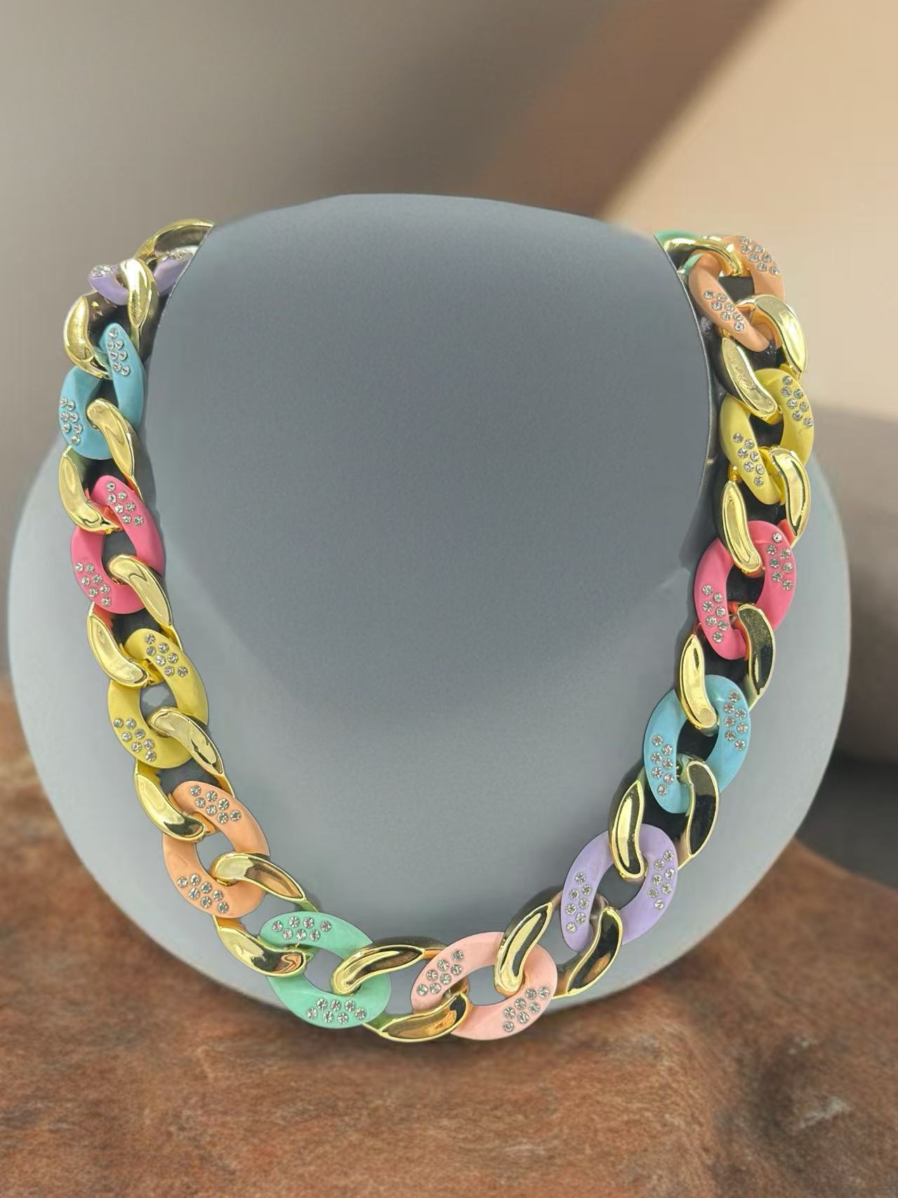 Plastic Multicolor Chain Necklace with Small Stones